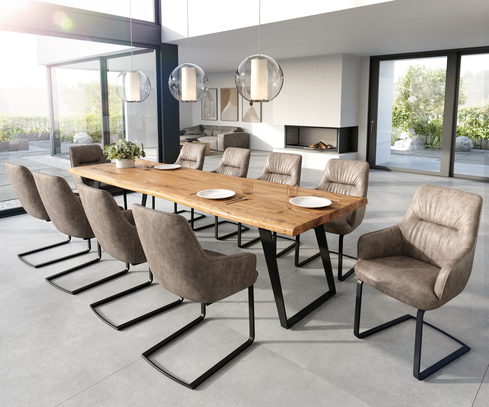 Freischwinger Zelia-Flex mit Armlehnen Mikrofaser Taupe Vintage Freischwinger flach Schwarz Taschenfederkern 4