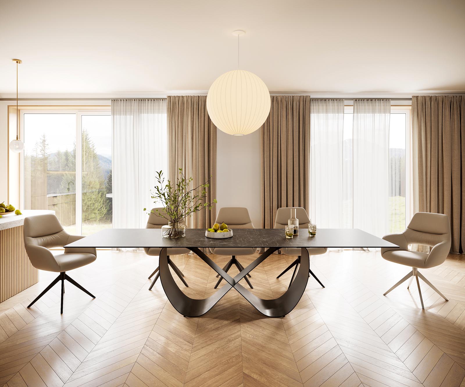 Esstisch Edge 300x100 Keramik Laminam® Nero Greco Anthrazit Infinity Metall Schwarz 1