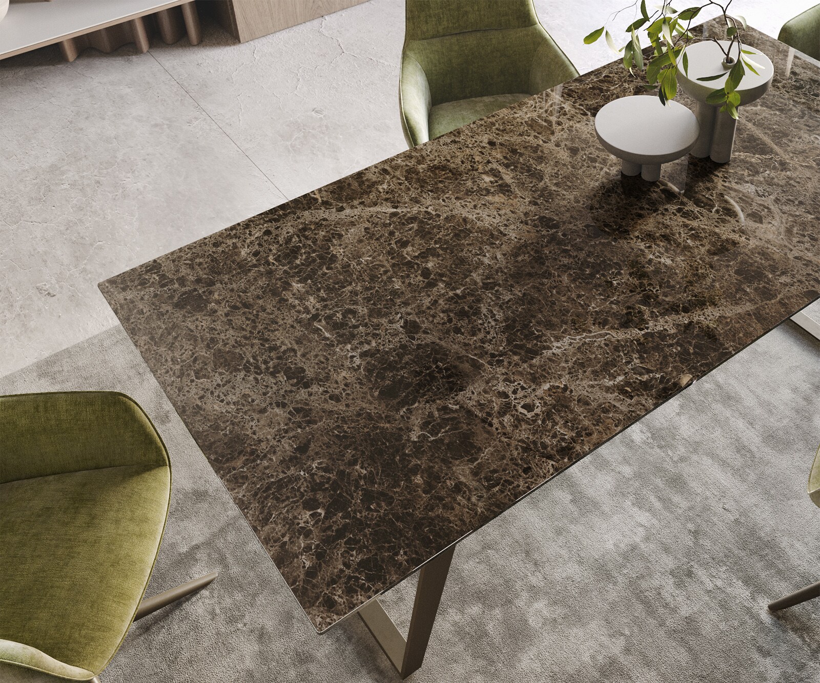 Esstisch Edge 200x100 Keramik Emperador Extra Lucidato Dunkelbraun Metall Effektfinish Titan Schräg 3