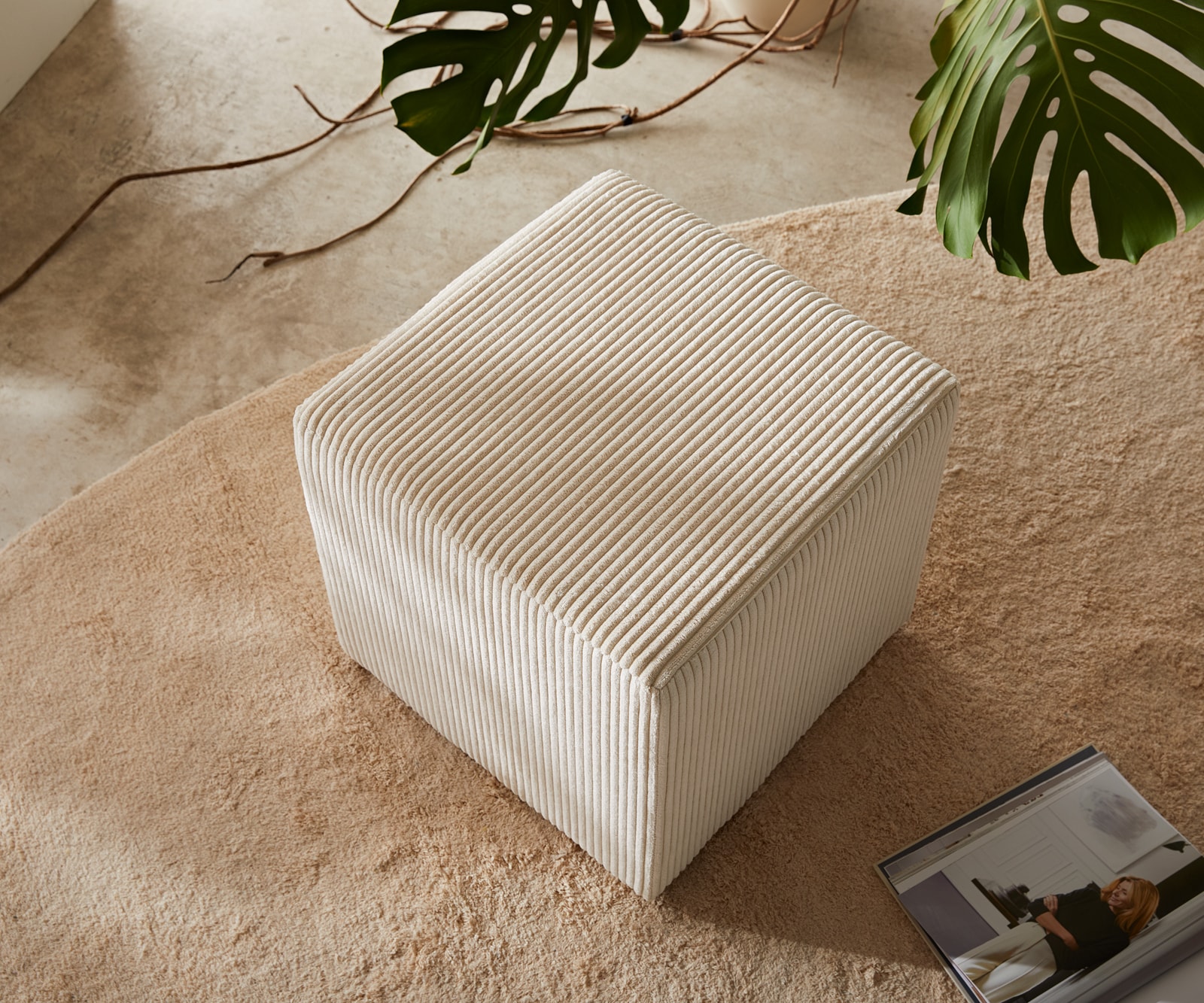 Sitzhocker Dado 45x45 cm Cord Beige 3 Sitzhocker Dado 45x45 cm Cord Beige 3