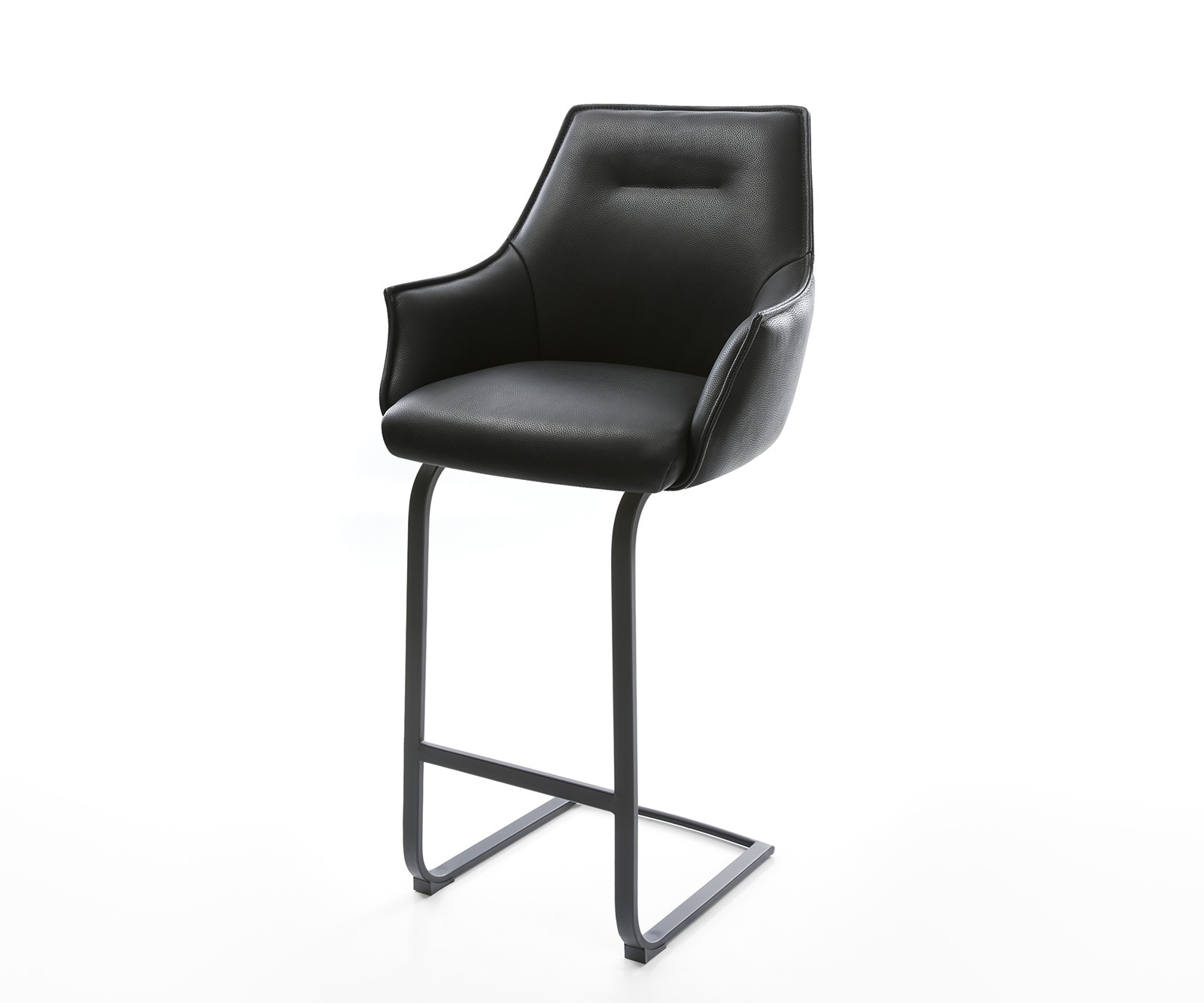 Barstuhl Alja-Flex Echt-Leder Schwarz Freischwinger flach Metall Schwarz Taschenfederkern 1