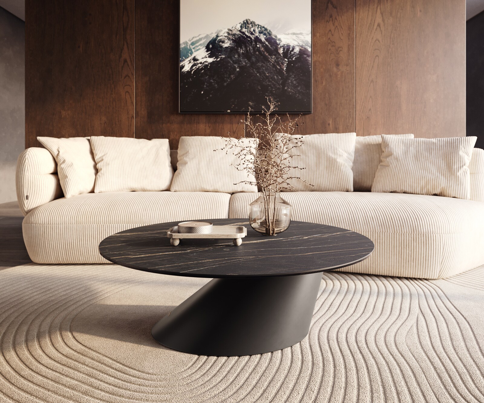 Couchtisch Edge Rund 100x100 cm Keramik Laminam® Noir Desir Braun Conis Metall Schwarz 6