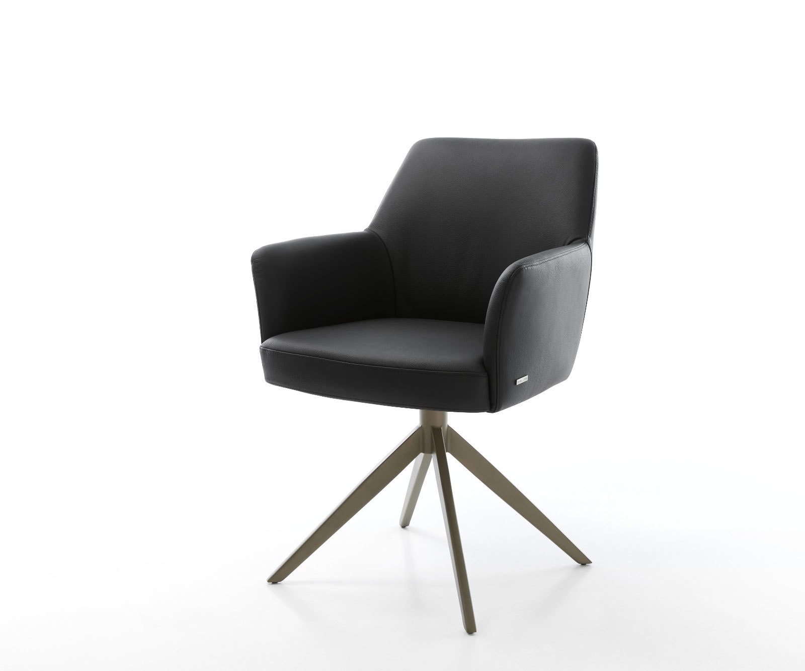 Drehstuhl Xana-Flex mit Armlehnen Echt-Leder Schwarz Kreuzgestell breit Effektfinish Titan 360° drehbar Wippfunktion Taschenfederkern