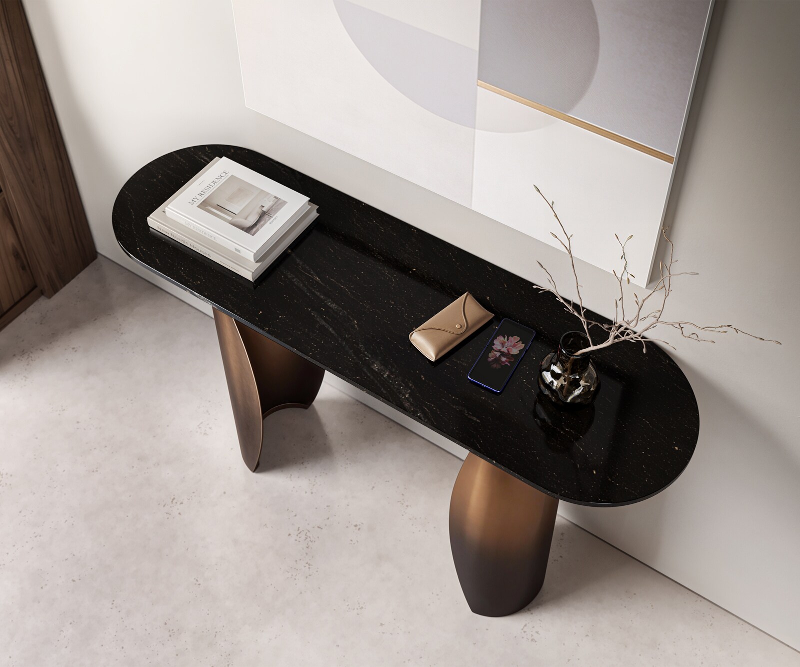 Konsolentisch Solena 135x40 cm Marmor Schwarz Silber Metall Gold Ombre 3