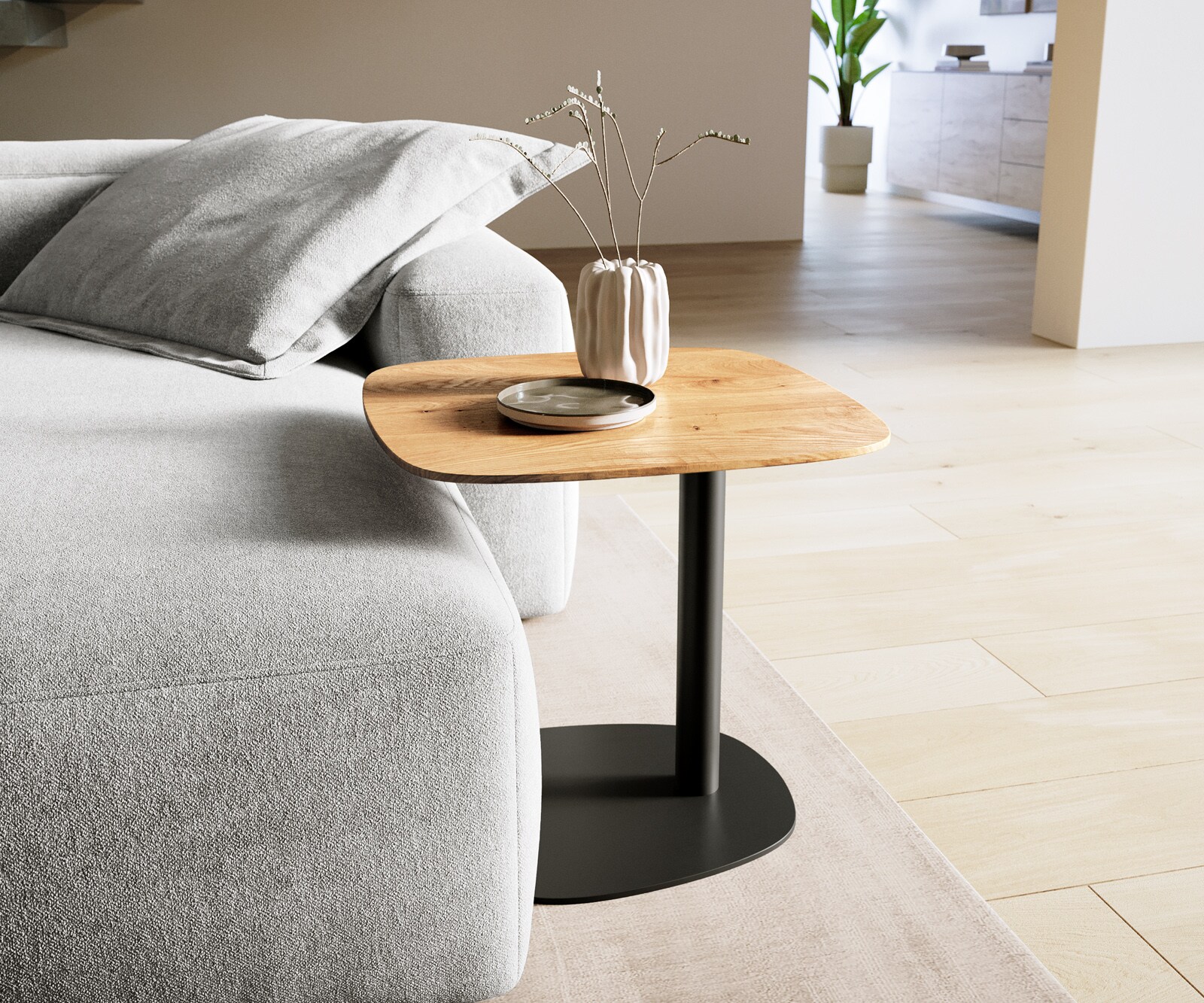 Couchtisch Edge Boot 50x50 cm Eiche Natur Schweizer Kante Eleny Metall Schwarz 1