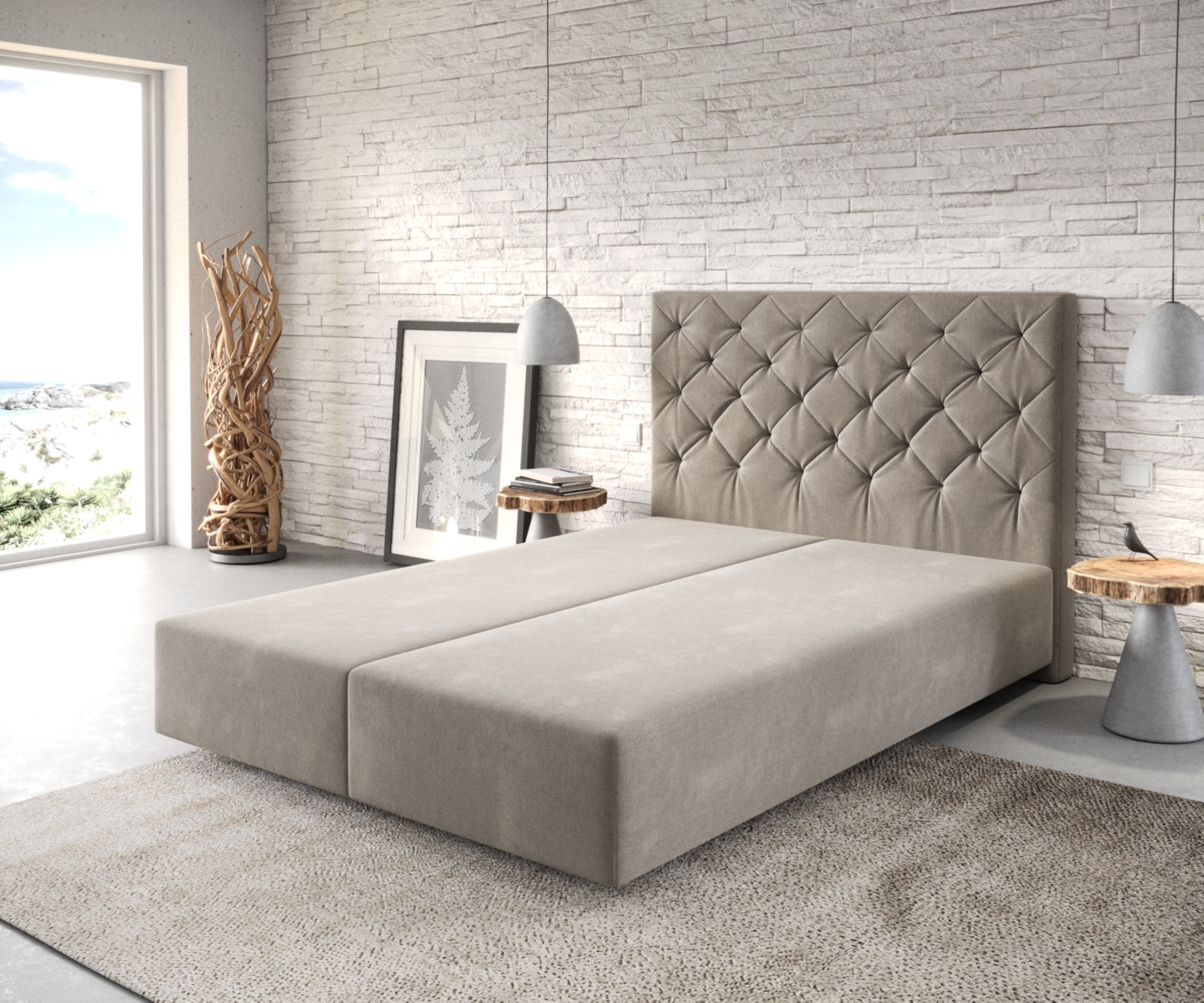 Boxspringgestell Dream-Great 140x200 cm Mikrofaser Beige Boxspringgestell Dream-Great 140x200 cm Mikrofaser Beige