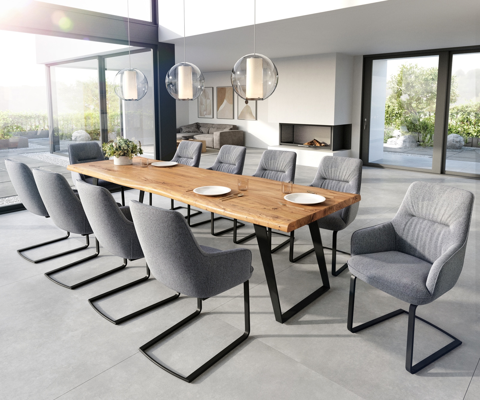 Freischwinger Zelia-Flex mit Armlehnen Strukturstoff Hellgrau Freischwinger flach Schwarz Taschenfederkern 4