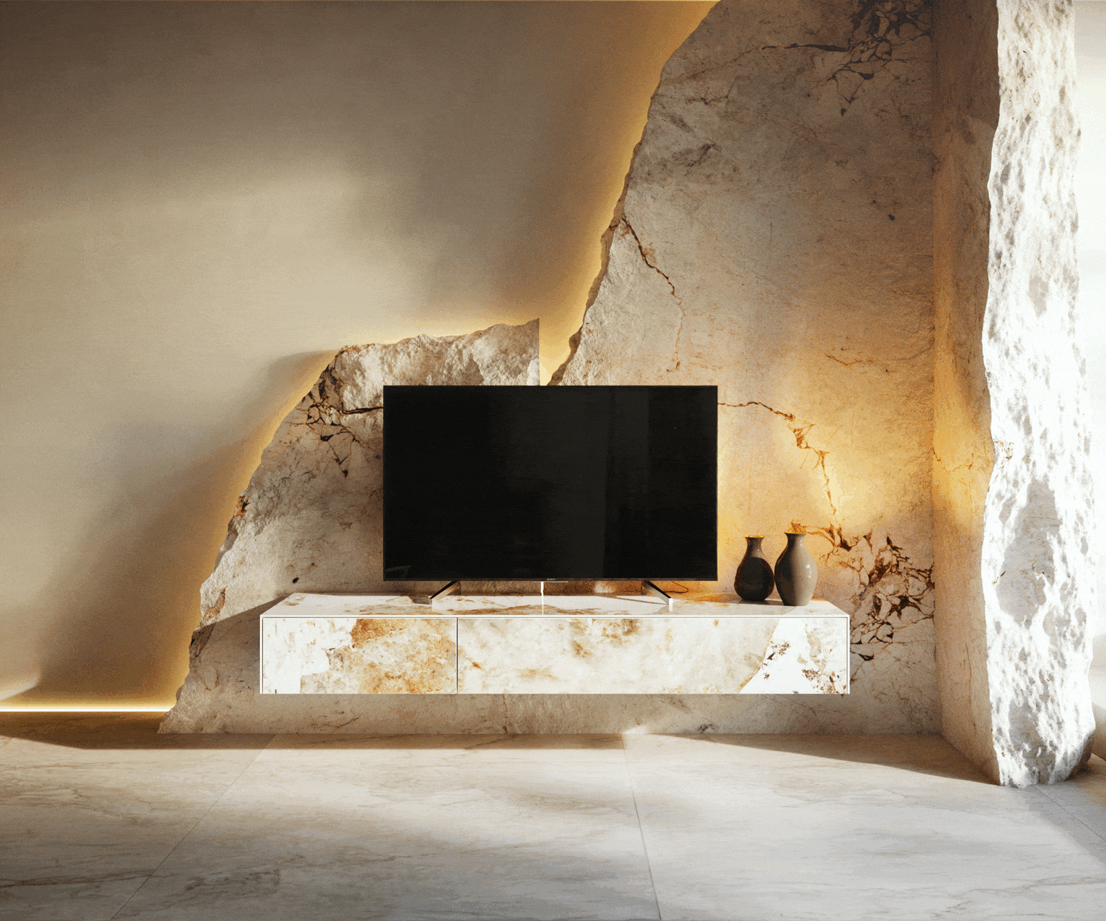 Lowboard Cuor 150 cm Keramik Minas Melange Weiß-Beige 1 Klappe 1 Schubfach Schwebend 5 Lowboard Cuor 150 cm Keramik Minas Melange Weiß-Beige 1 Klappe 1 Schubfach Schwebend 5