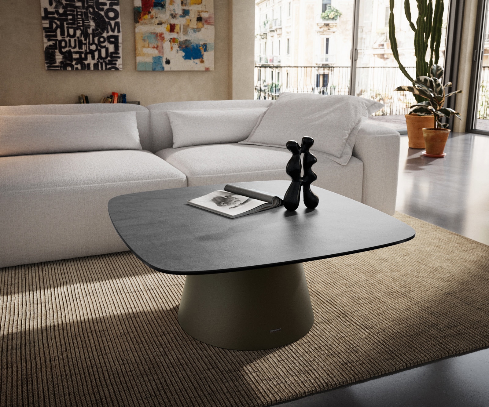 Couchtisch Edge Boot 90x90 cm Keramik Beton Grau Borna Effektfinish Titan