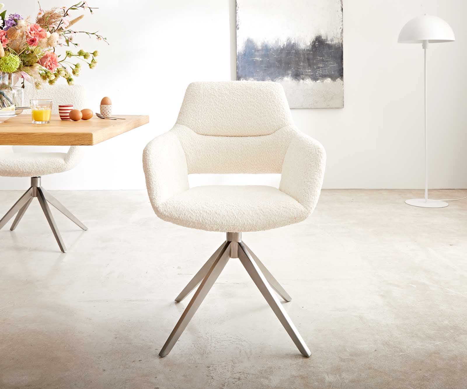 Drehstuhl Yago-Flex mit Armlehnen Bouclé Weiß Kreuzgestell breit Edelstahl 360° drehbar Taschenfederkern 1 Drehstuhl Yago-Flex mit Armlehnen Bouclé Weiß Kreuzgestell breit Edelstahl 360° drehbar Taschenfederkern 1