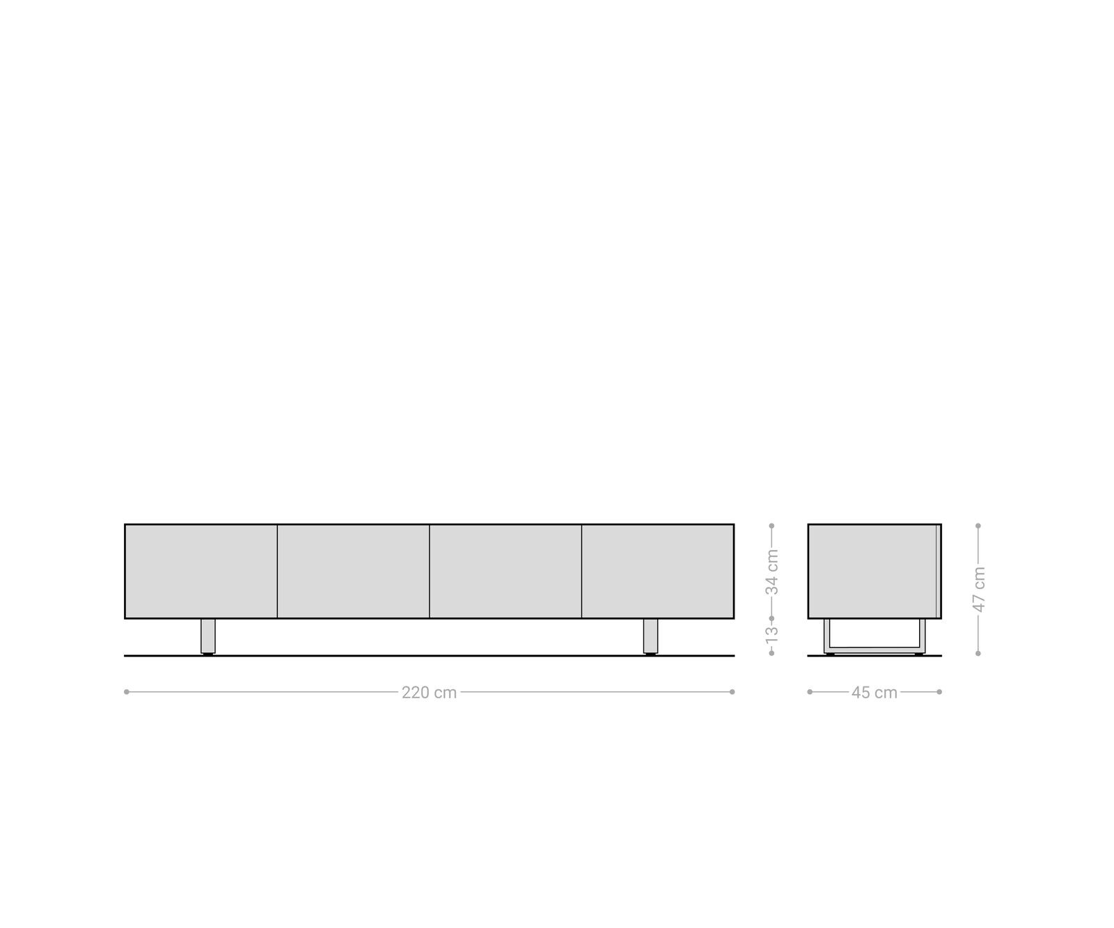 Lowboard Ashara 220 cm Eiche Natur 3D Effekt 4 Türen Kufe Edelstahl gebürstet 6