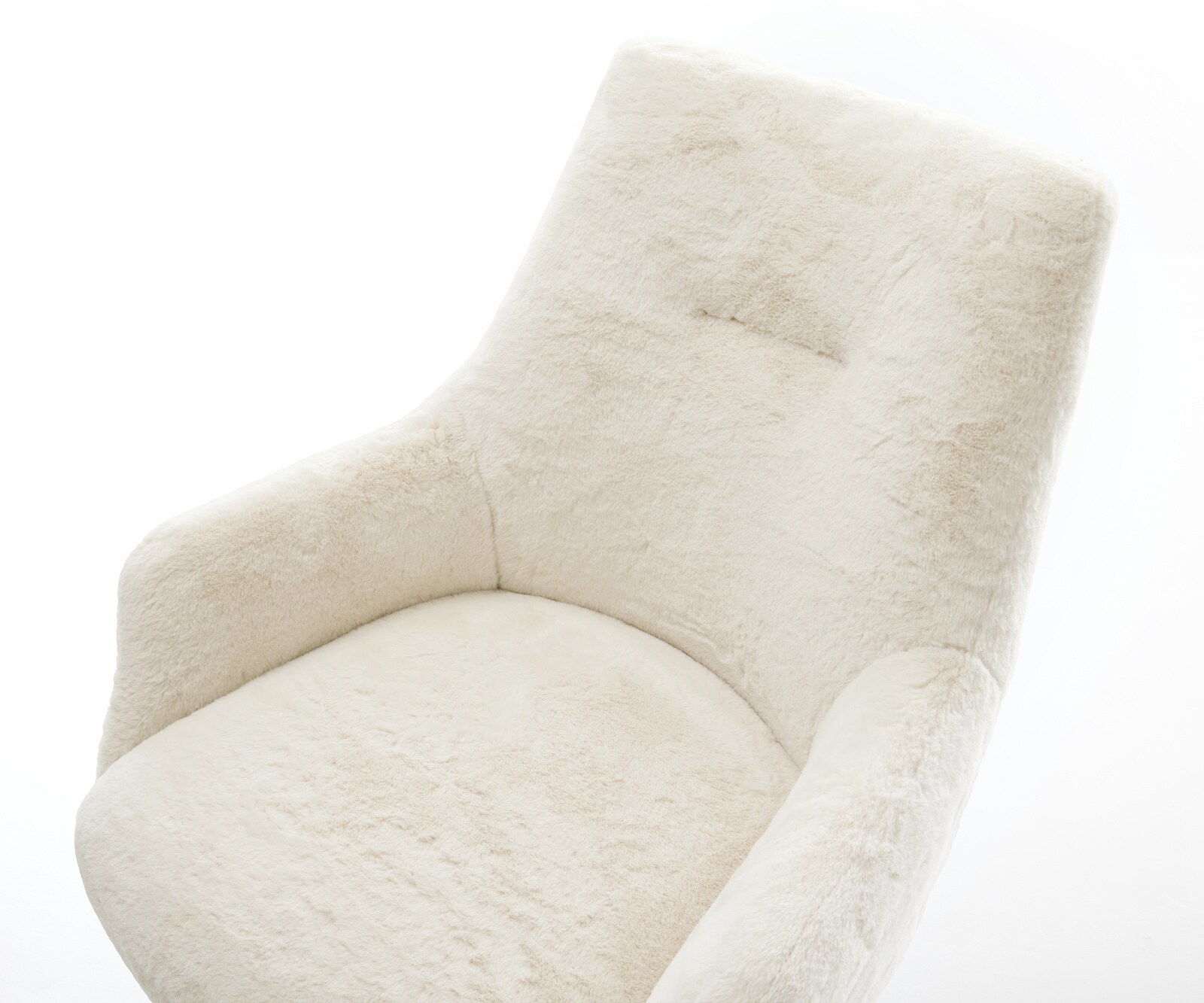 Drehstuhl Alja-Flex mit Armlehnen Plüsch Creme-Weiß Holzgestell kantig Natur 180° drehbar Taschenfederkern 4