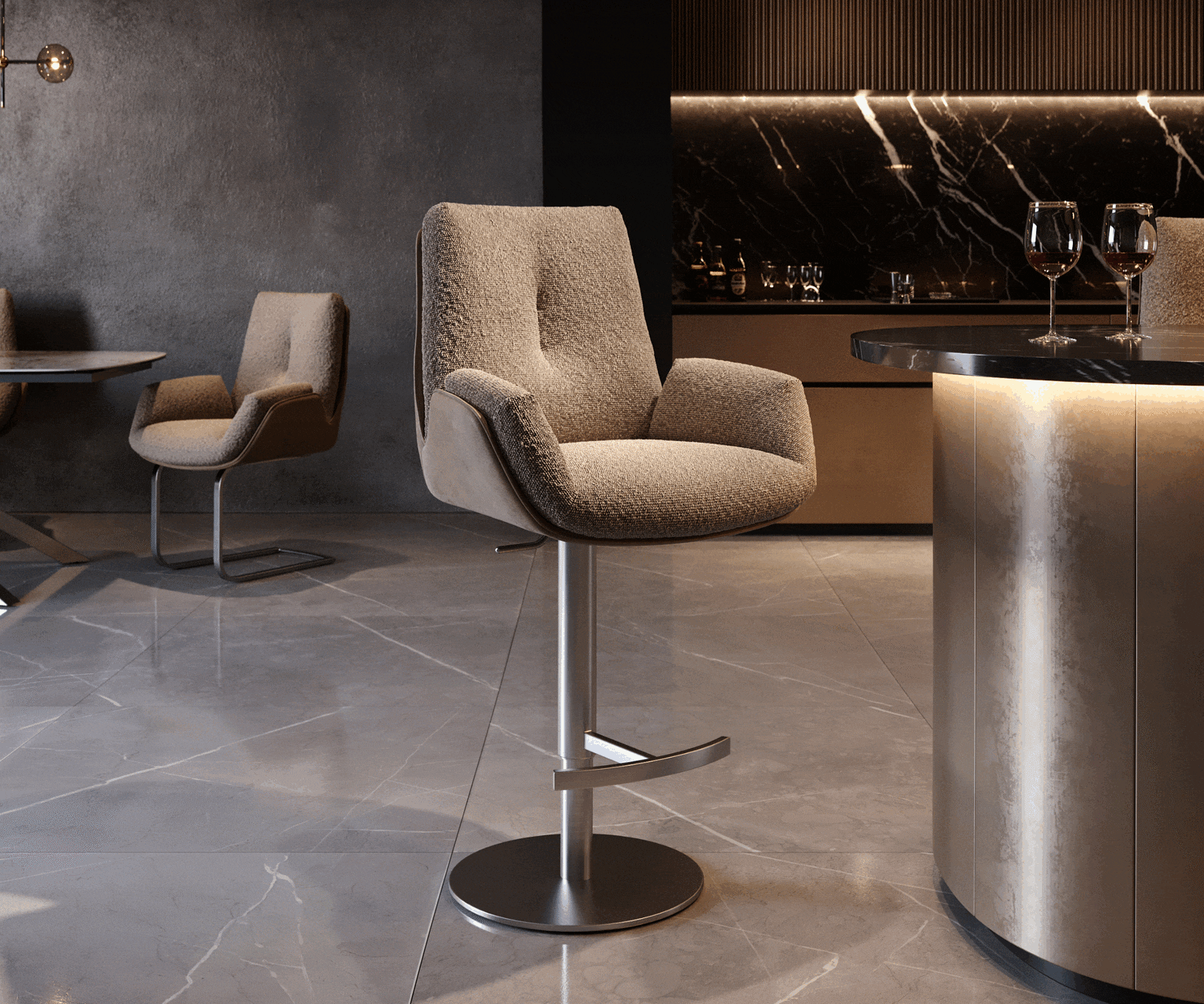 Barstuhl Clea-Flex Materialmix Schlamm Drehfuß höhenverstellbar Edelstahl drehbar 6