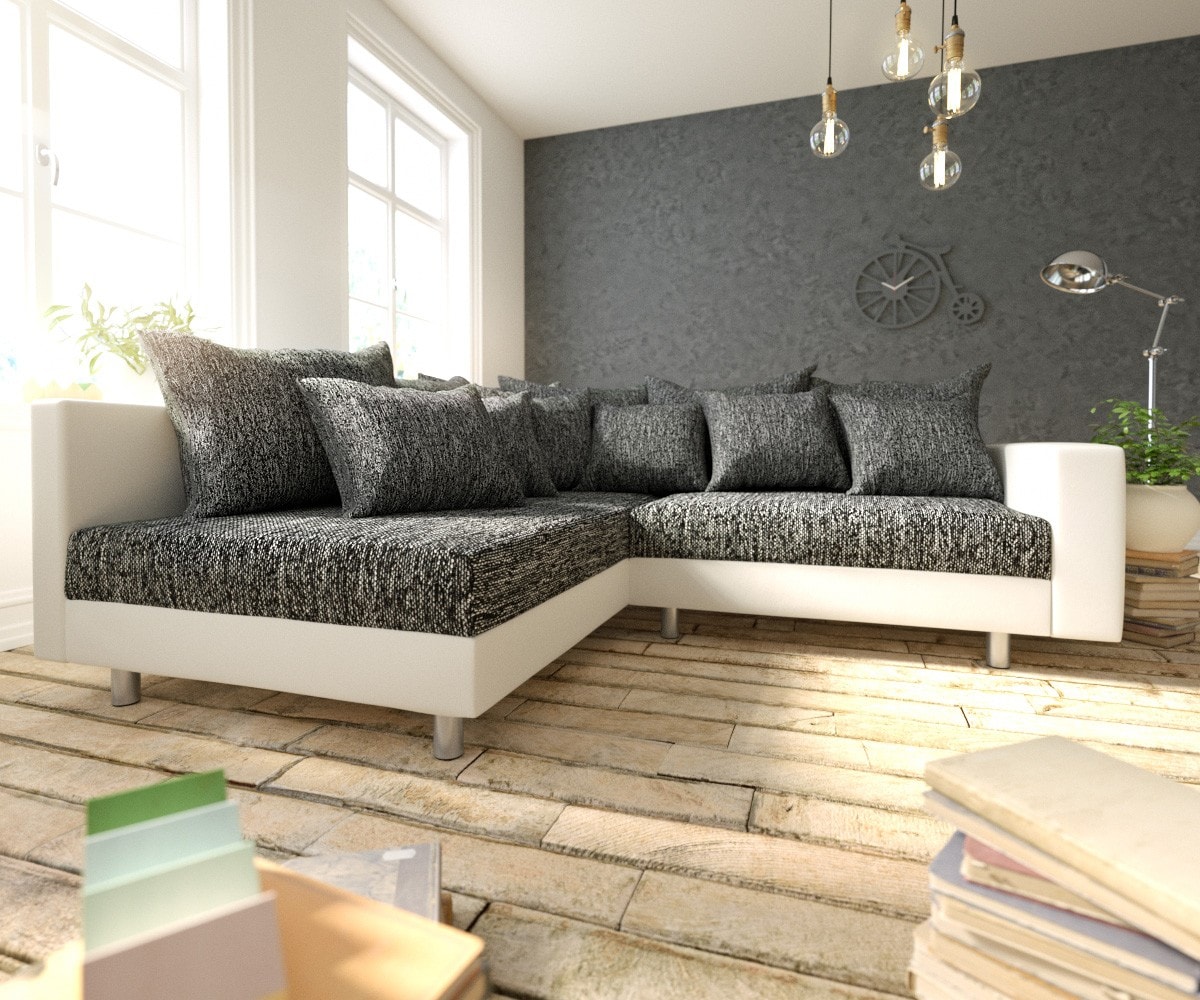 Ecksofa Clovis Weiss Schwarz Armlehne Ottomane Links Modulsofa Ecksofa Clovis Weiss Schwarz Armlehne Ottomane Links Modulsofa