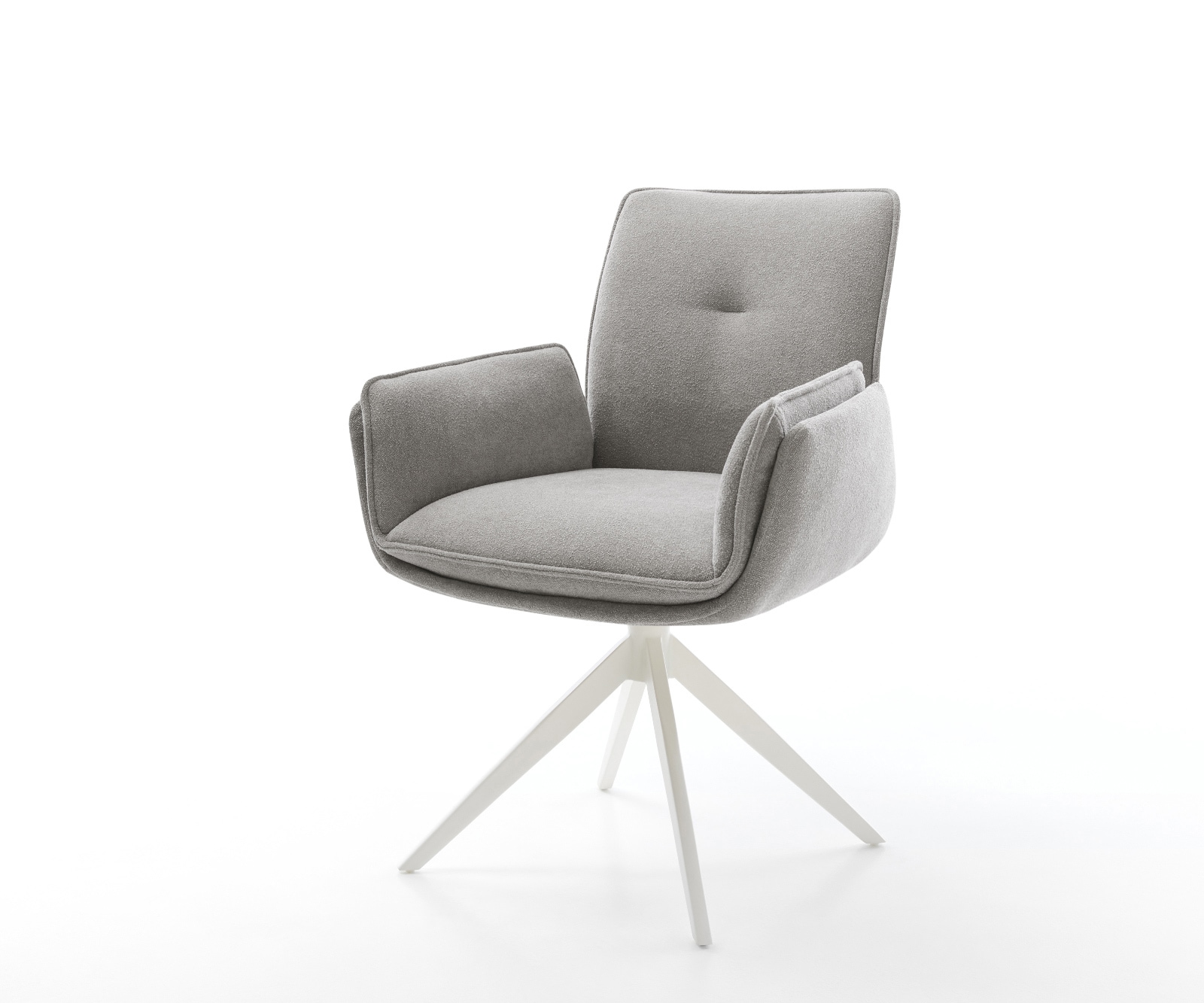 Drehstuhl Nela-Flex Strukturstoff Soft Grau Kreuzgestell breit Weiß 360° drehbar Wippfunktion