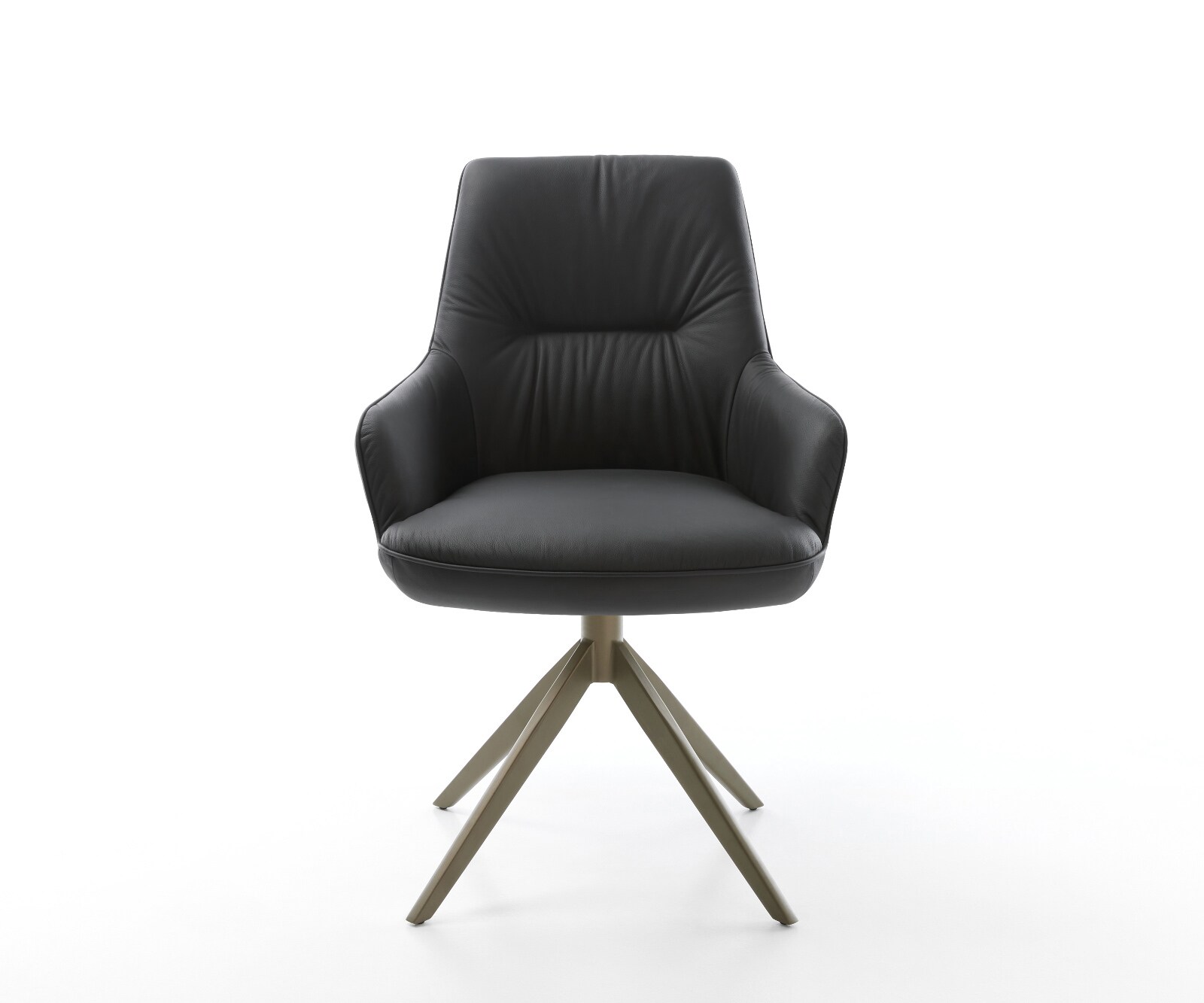 Drehstuhl Zelia-Flex mit Armlehnen Echt-Leder Schwarz Kreuzgestell breit Effektfinish Titan 360° drehbar Wippfunktion Taschenfederkern 2