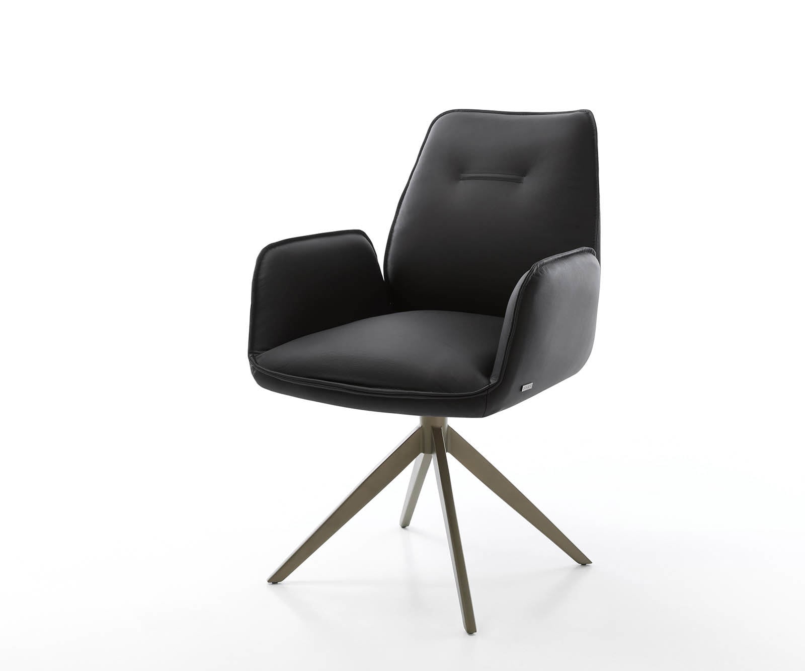 Drehstuhl Zoa-Flex Echt-Leder Schwarz Kreuzgestell breit Effektfinish Titan 360° drehbar Taschenfederkern