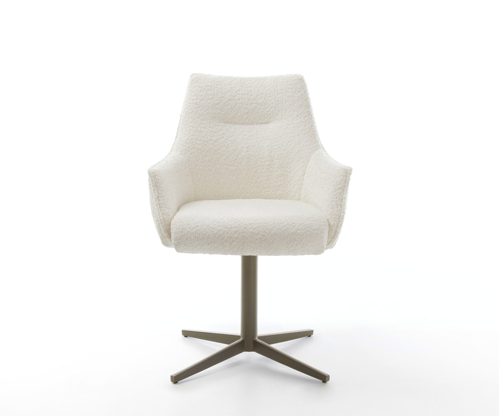 Drehstuhl Alja-Flex mit Armlehnen Bouclé Weiß Fußkreuz Effektfinish Titan 360° drehbar Taschenfederkern 1