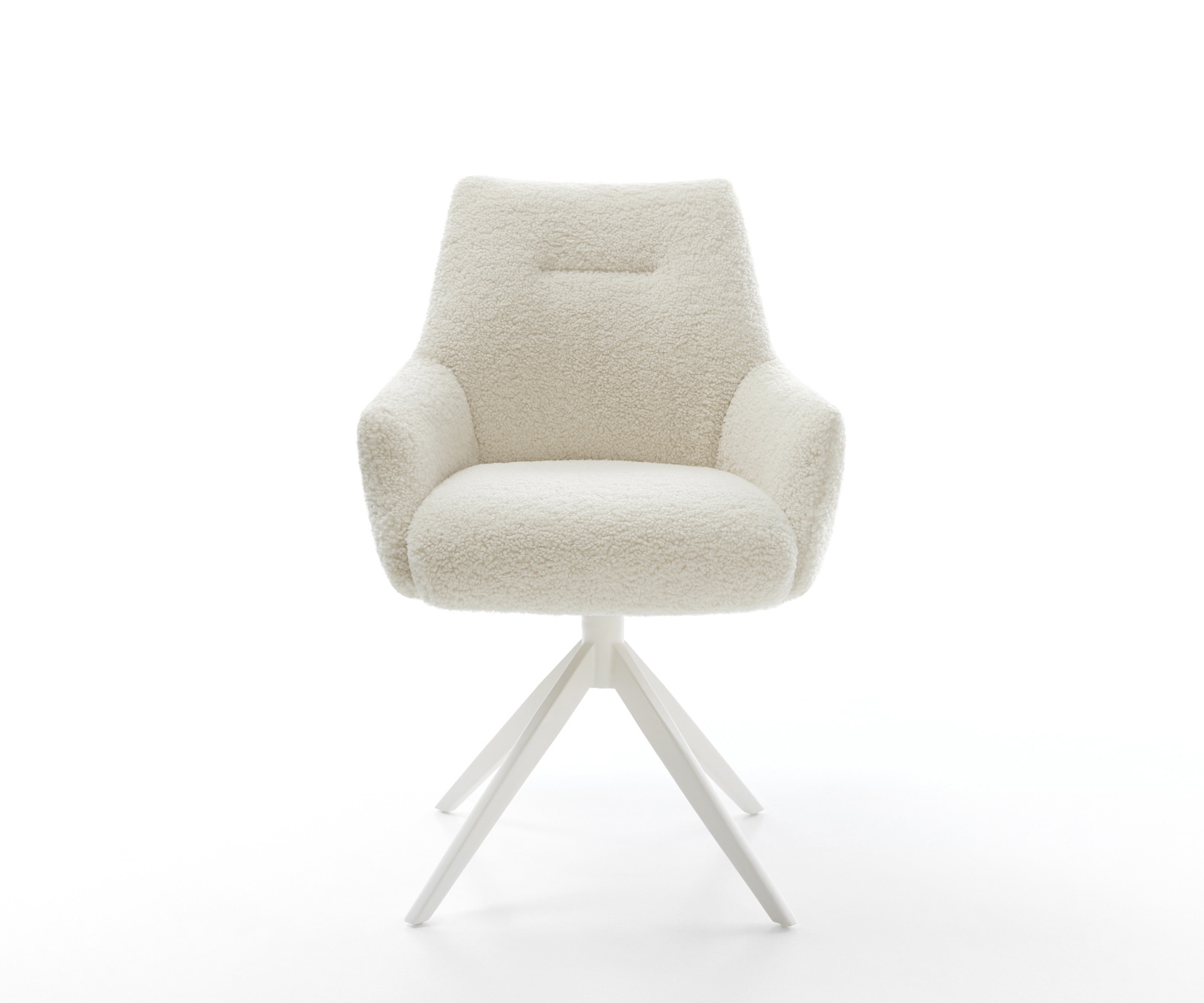Drehstuhl Alja-Flex mit Armlehnen Teddystoff Beige Kreuzgestell breit Weiß 360° drehbar Wippfunktion Taschenfederkern 2