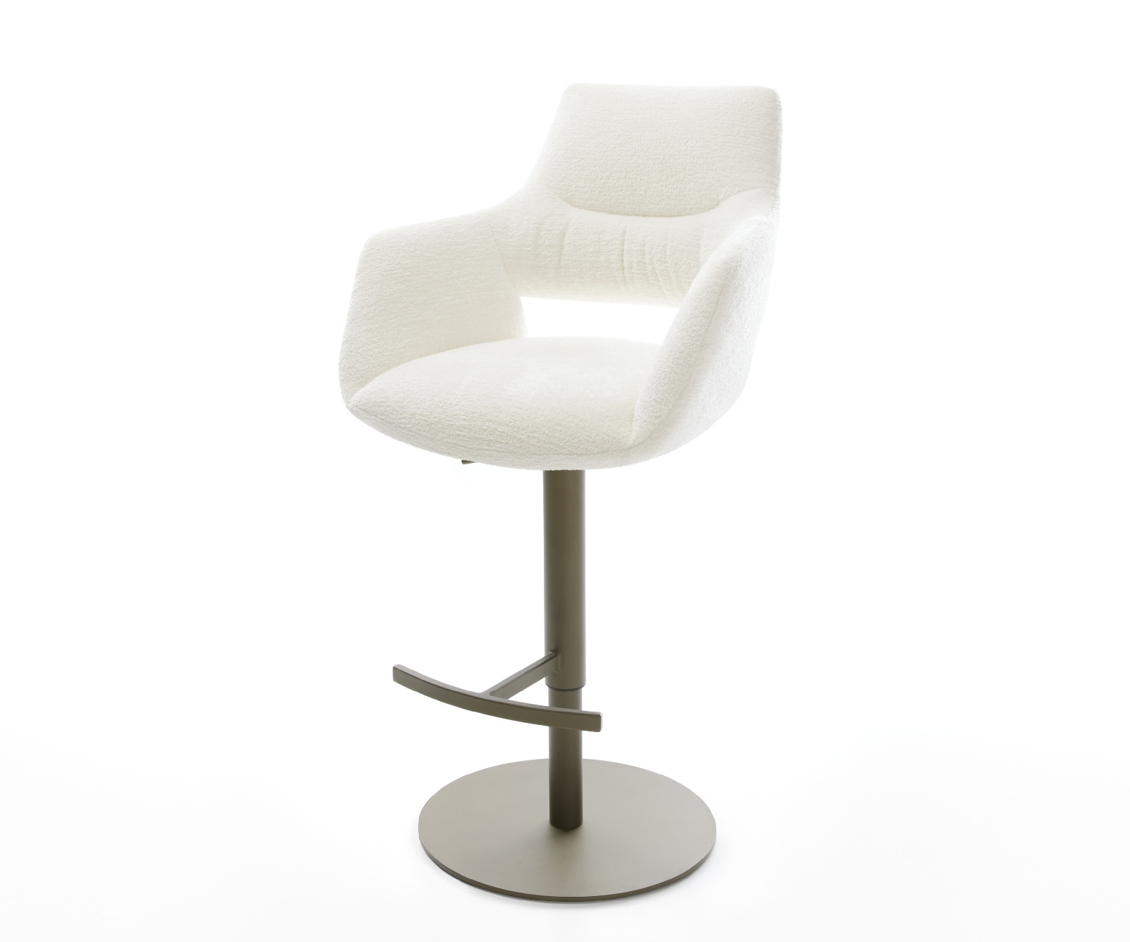 Barstuhl Yago-Flex Bouclé Soft Beige Drehfuß höhenverstellbar Metall Titanfarben Taschenfederkern
