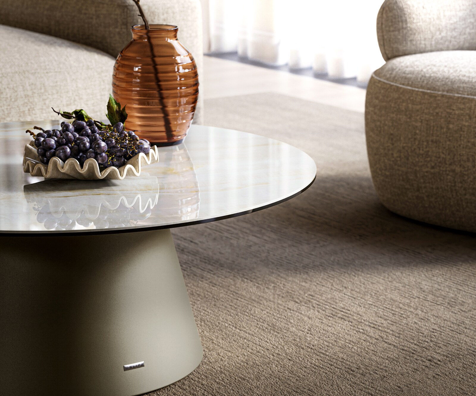 Couchtisch Edge Rund 90x90 cm Keramik Onyx Pearl Borna Effektfinish Titan 5
