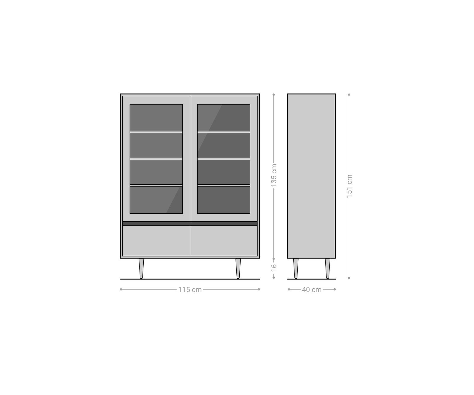 Vitrine Budaya 115x135 cm Mango Natur 4 Türen Fuß vierkant 6