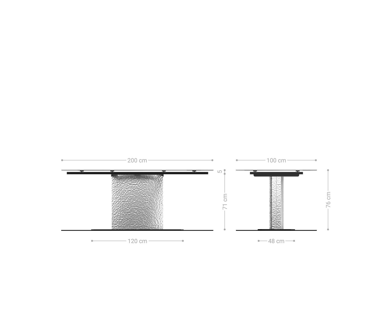 Esstisch Edge Boot 200x100 Reliefglas Rauchschwarz 3D-Design Wave Edelstahl 4