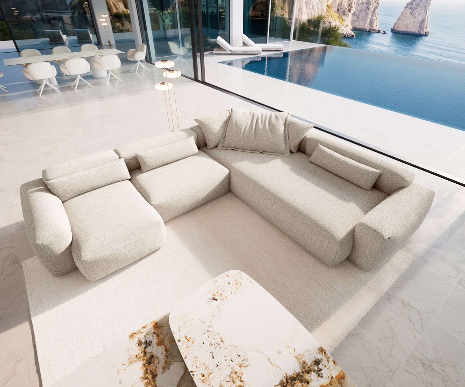 Wohnlandschaft Freestyle Pure 360x290 cm Webstoff Soft Beige 3