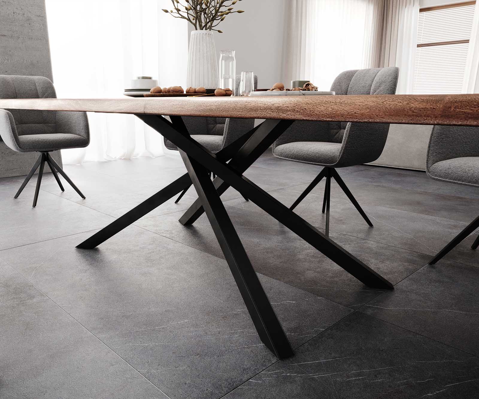 Esstisch Edge 300x100 XL Akazie Braun Kreuzgestell Rechteck Schwarz Live-Edge 7