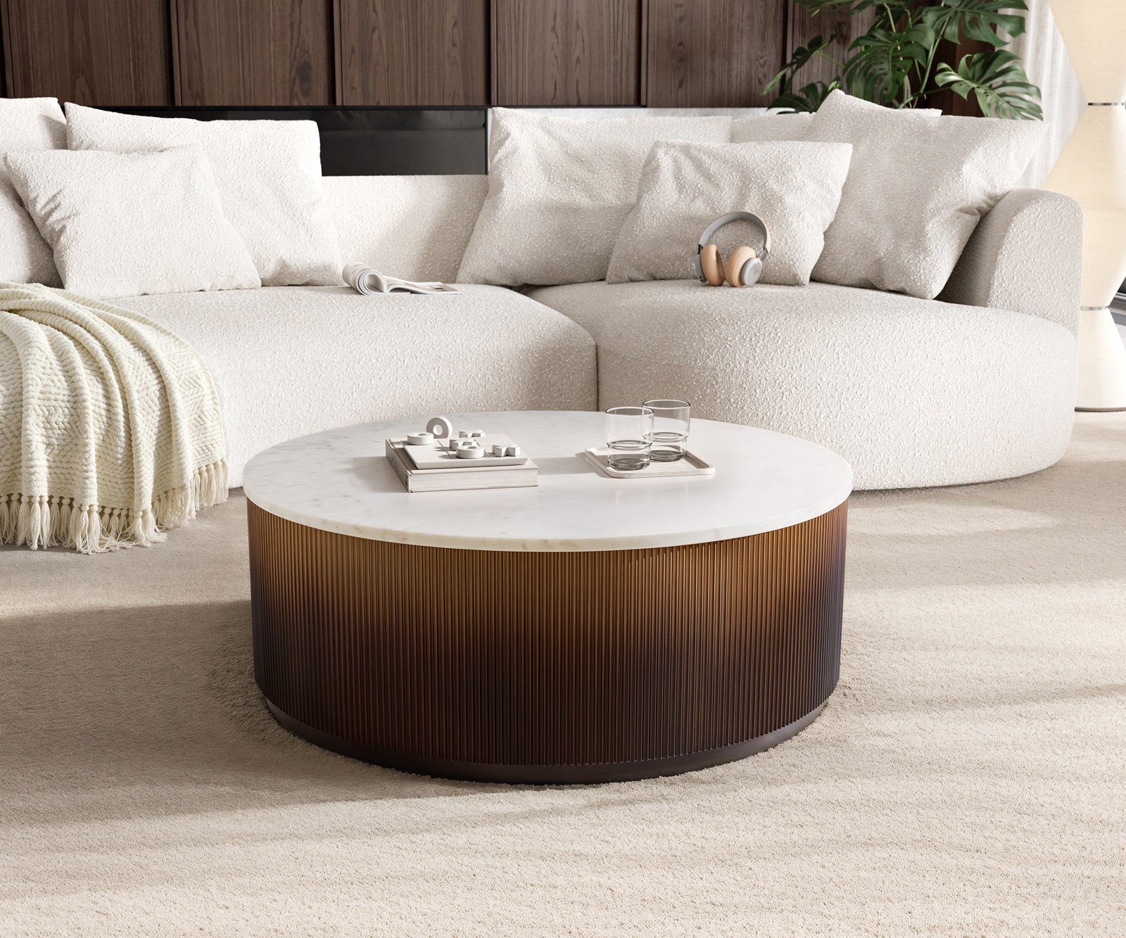 Couchtisch Fiorano 90x90 cm Marmor Weiß Metall Gold Ombre
