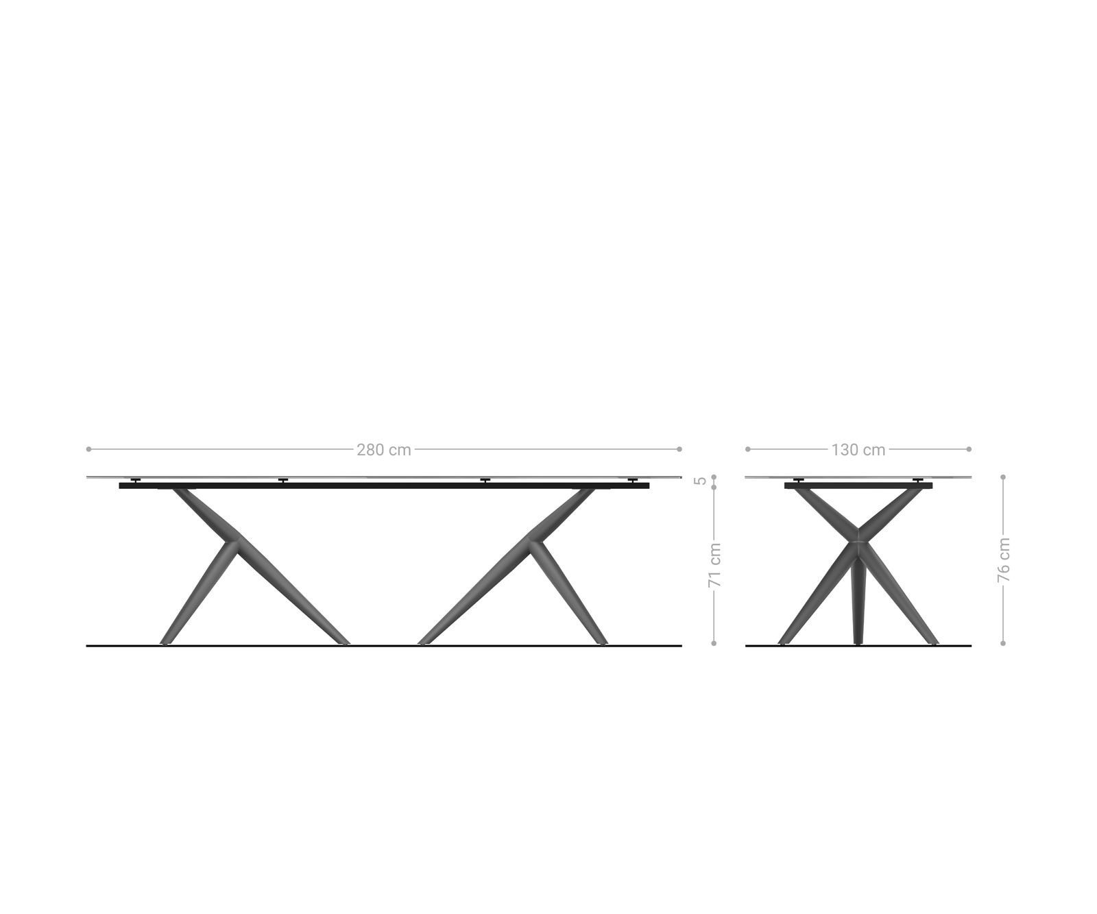 Esstisch Edge Oval 280x130 Keramik Minas Melange Weiß-Beige Estelar rund Metall Effektfinish Titan 8