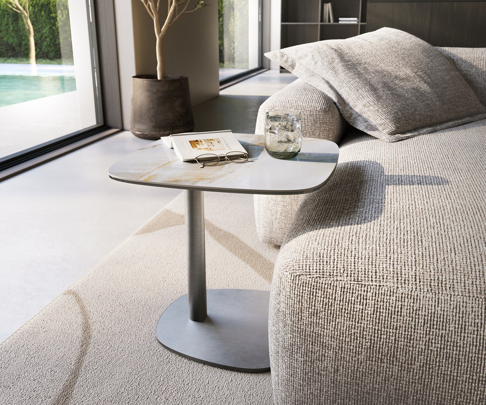 Beistelltisch Edge Boot 50x50 cm Keramik Onyx Pearl Eleny Edelstahl gebürstet 1