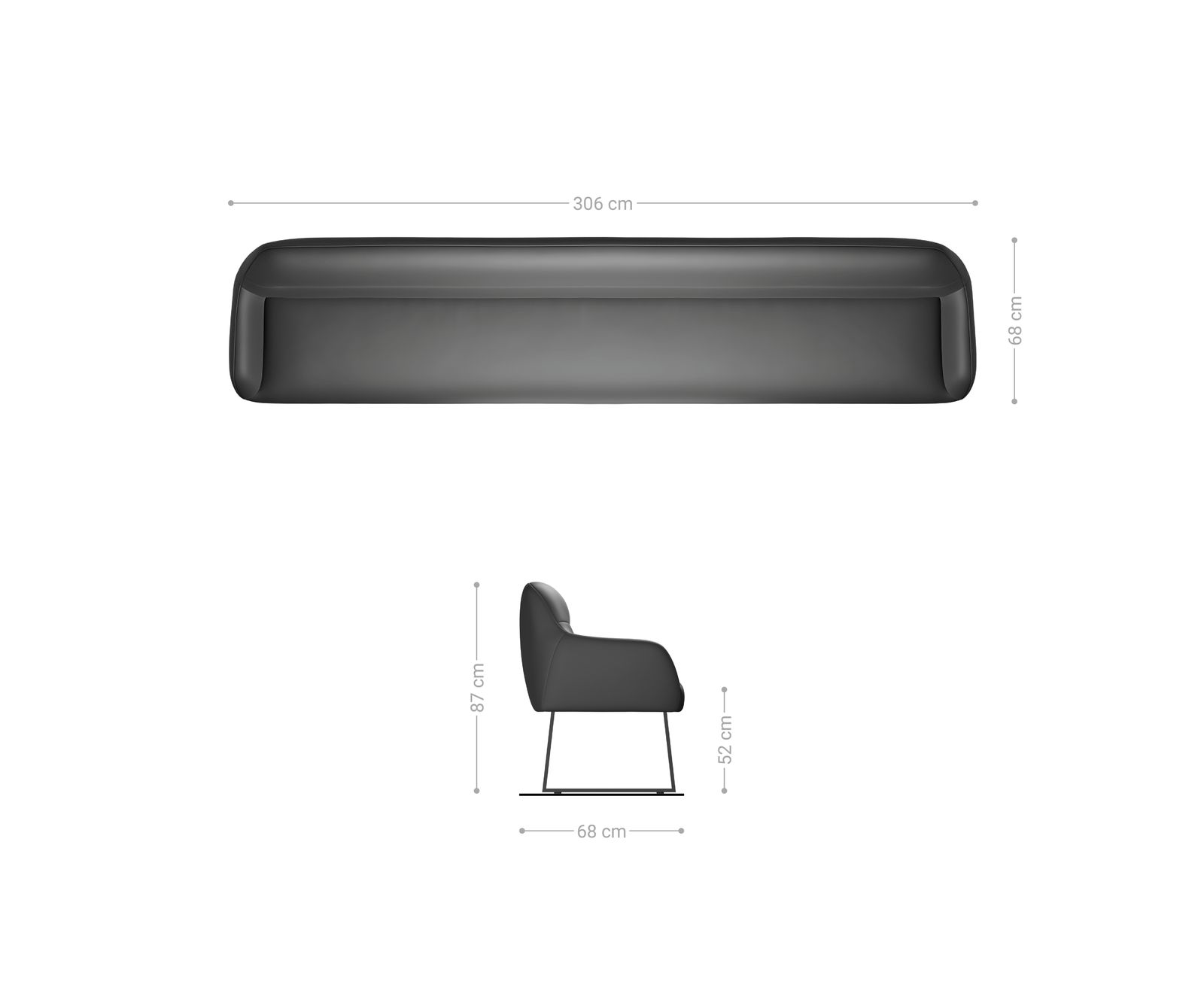 Esszimmerbank Taya-Flex 300 cm Bouclé Schlamm Kufengestell kantig Edelstahl Taschenfederkern 7