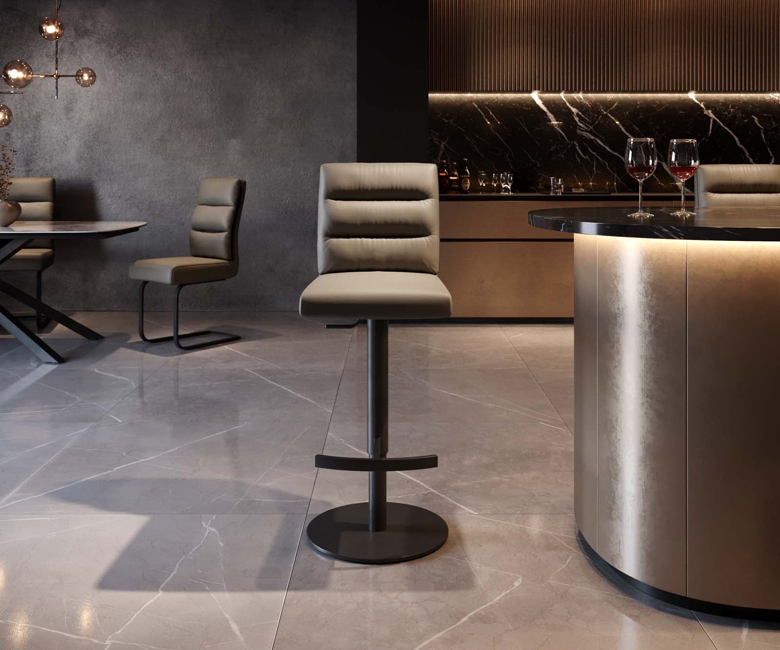 Barstuhl Pela-Flex Echt-Leder Schlamm Drehfuß höhenverstellbar Metall Schwarz drehbar Taschenfederkern 5 Barstuhl Pela-Flex Echt-Leder Schlamm Drehfuß höhenverstellbar Metall Schwarz drehbar Taschenfederkern 5