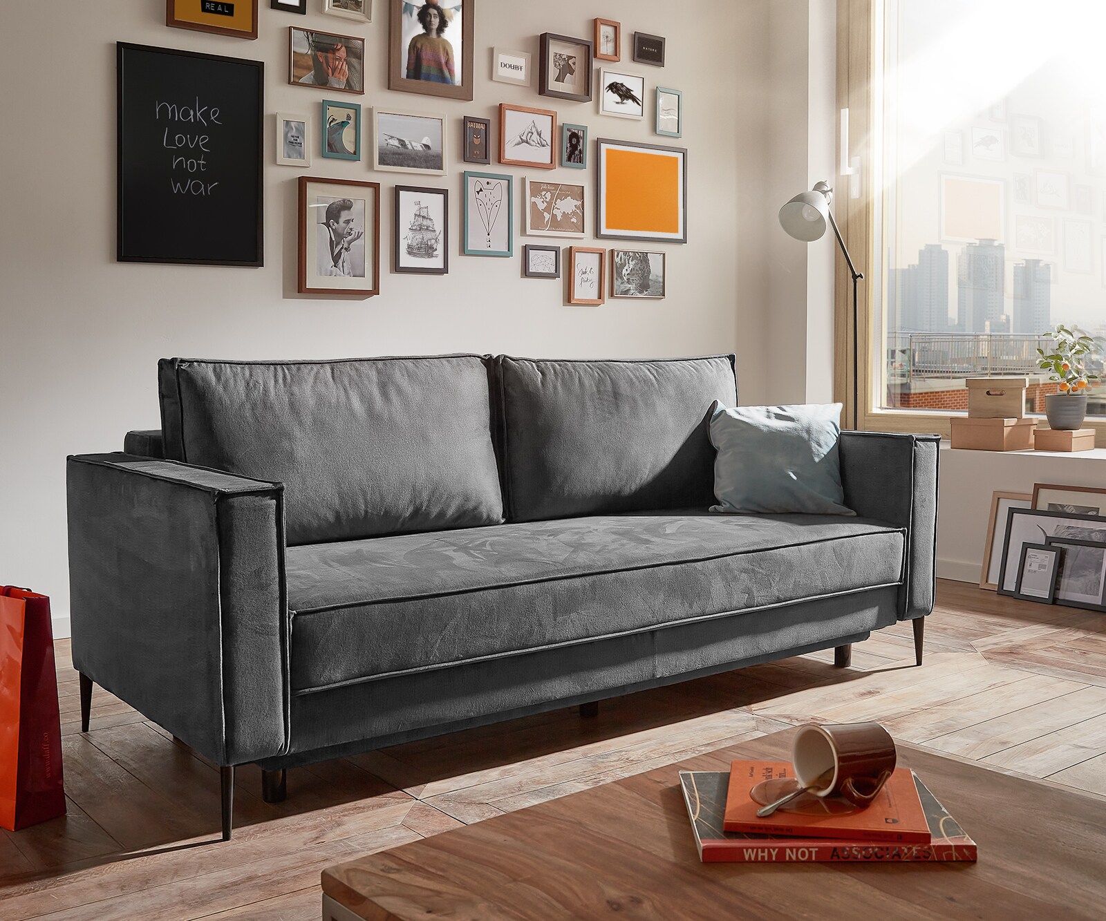 Schlafsofa Thia Velour Graphit 220x100 cm günstig online kaufen