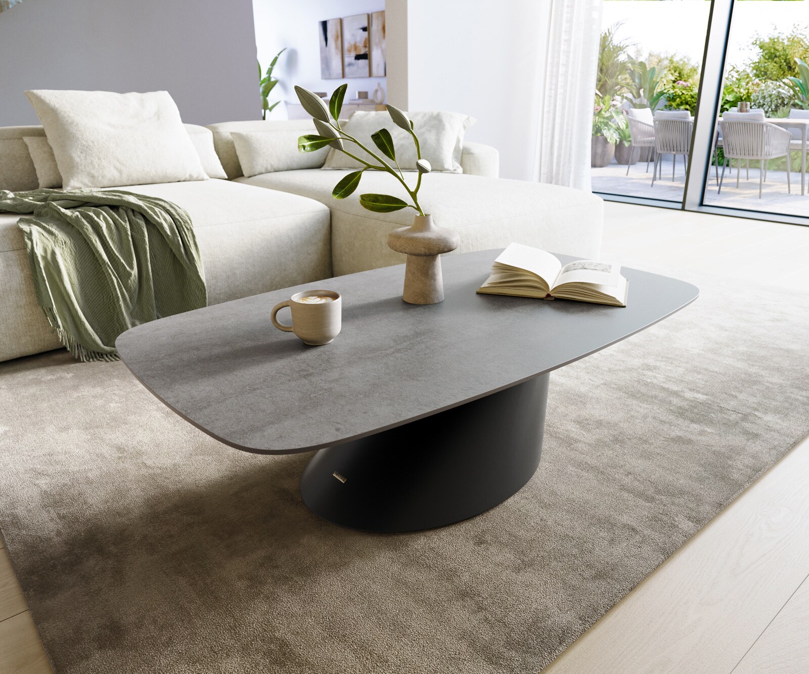 Couchtisch Edge Boot 120x70 cm Keramik Beton Grau Conis Metall Schwarz