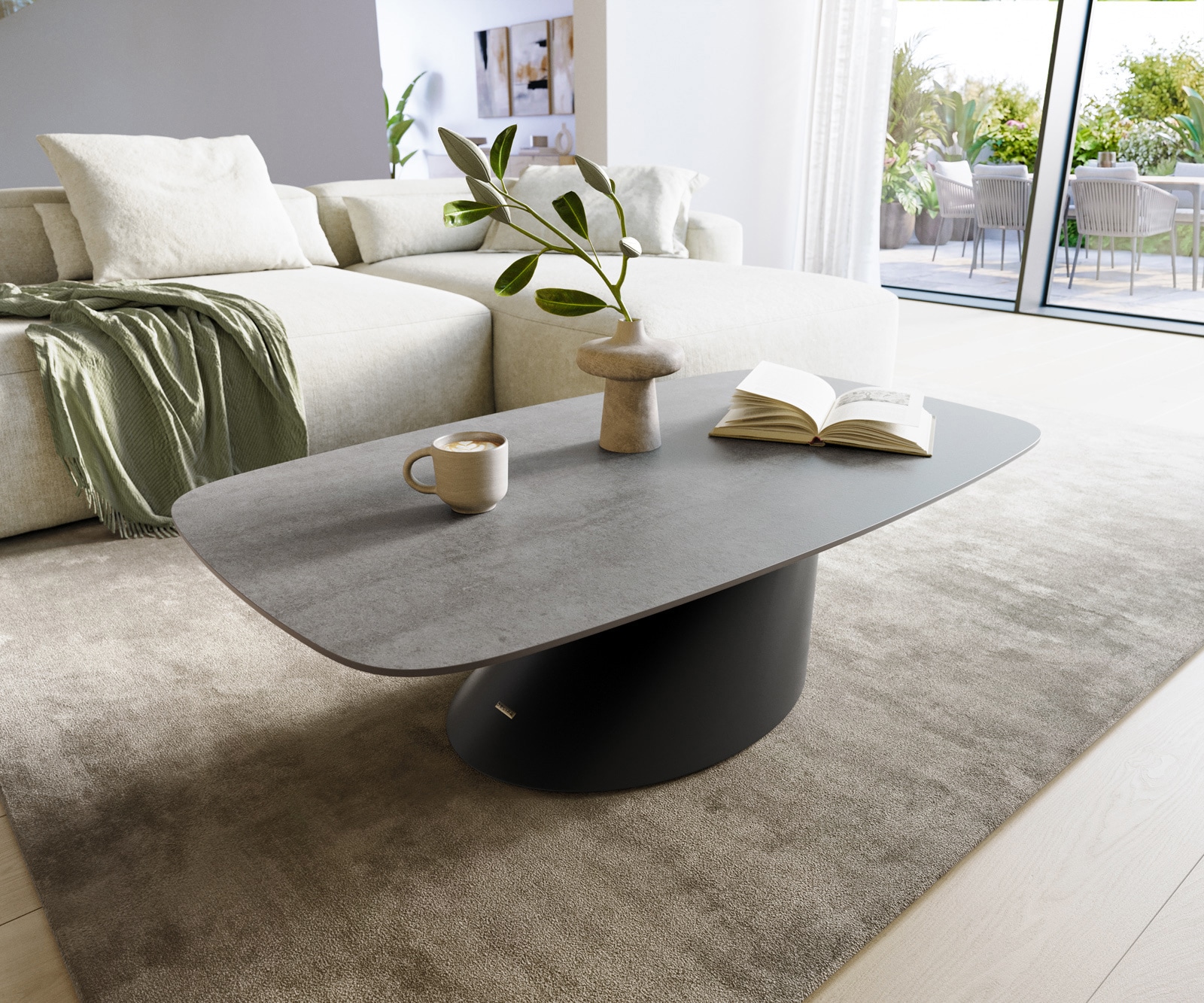 Couchtisch Edge Boot 120x70 cm Keramik Beton Grau Conis Metall Schwarz