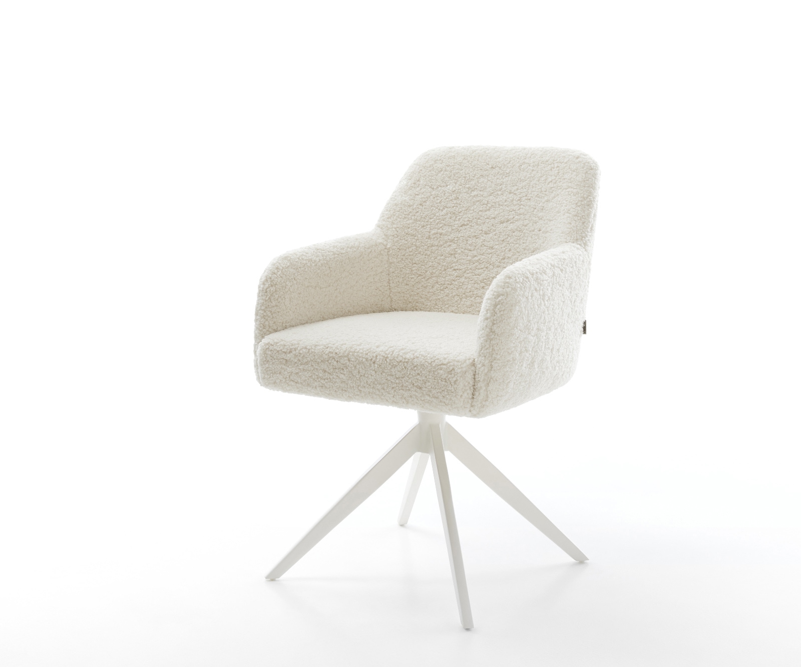 Drehstuhl Greg-Flex Teddystoff Beige Kreuzgestell breit Weiß 360° drehbar Wippfunktion Taschenfederkern