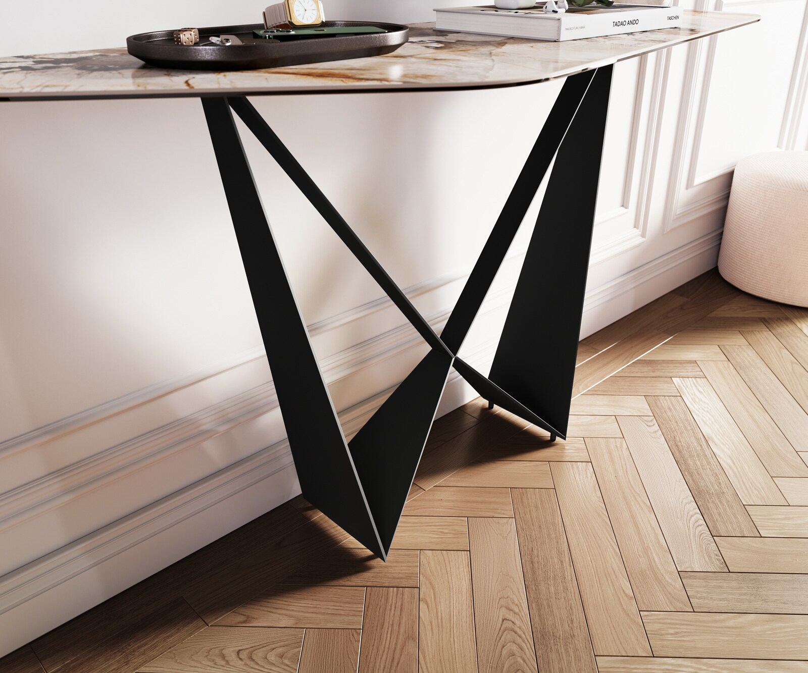 Konsolentisch Edge Polygonal 140x50 cm Keramik Patagonia Poliert Spios Metall Schwarz 4