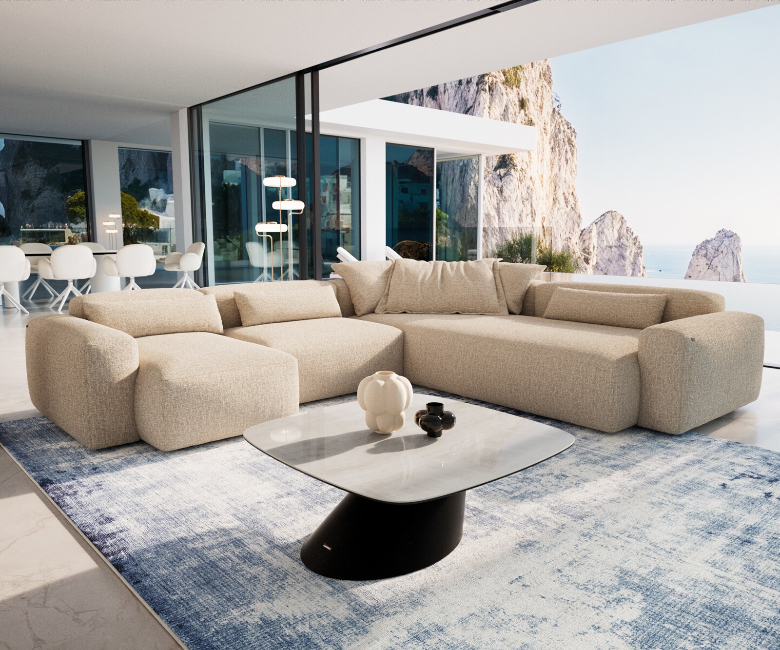 Couchtisch Edge Boot 90x90 cm Keramik Onyx Champagne Conis Metall Schwarz 7