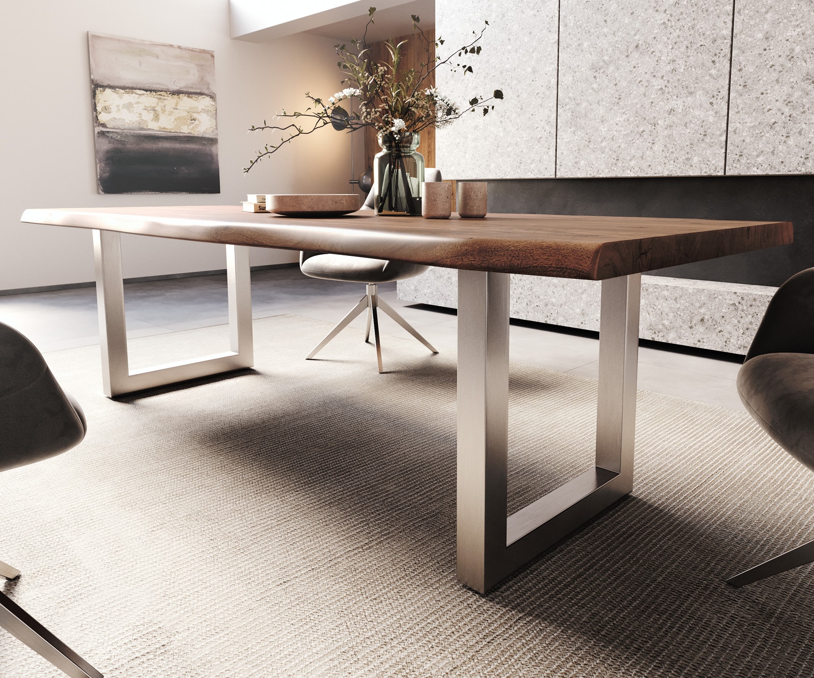 Esstisch Edge 260x100 XL Akazie Braun Edelstahl Breit Live-Edge 4 Esstisch Edge 260x100 XL Akazie Braun Edelstahl Breit Live-Edge 4