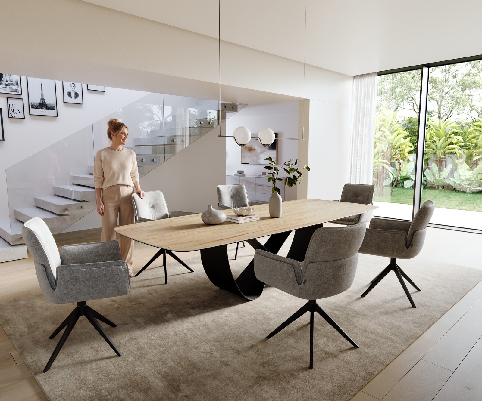Esstisch Edge Boot 300x120 cm Keramik Laminam® Sabbia Eichefarbig Infinity Metall Schwarz 6