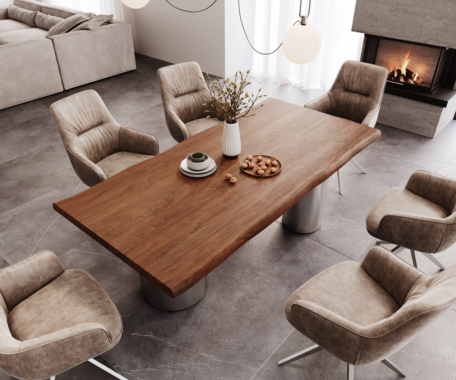 Esstisch Edge 200x100 XL Akazie Braun Troa Edelstahl gebürstet Live-Edge 3