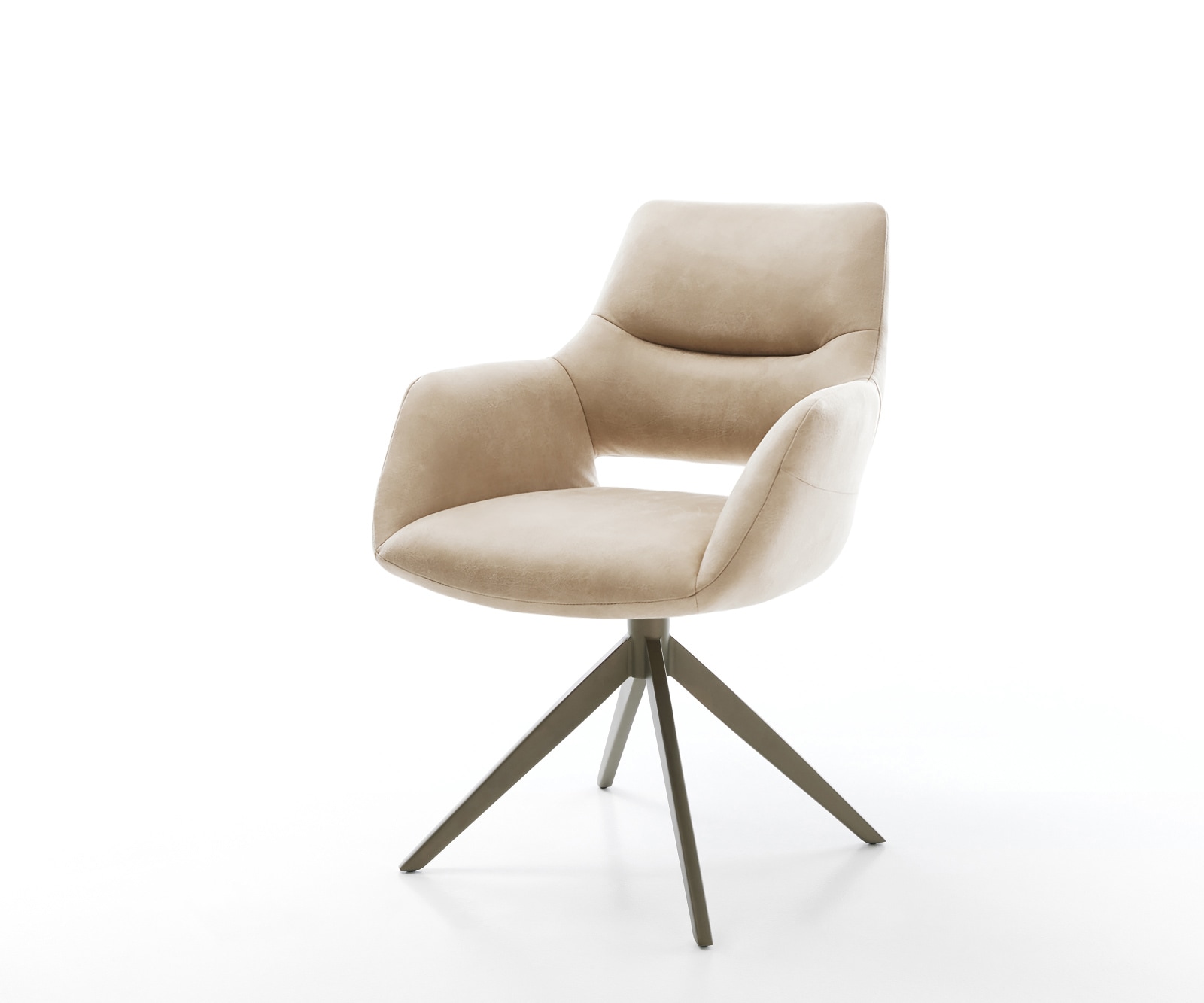 Drehstuhl Yago-Flex mit Armlehnen Mikrofaser Beige Vintage Kreuzgestell breit Effektfinish Titan 360° drehbar Wippfunktion Taschenfederkern