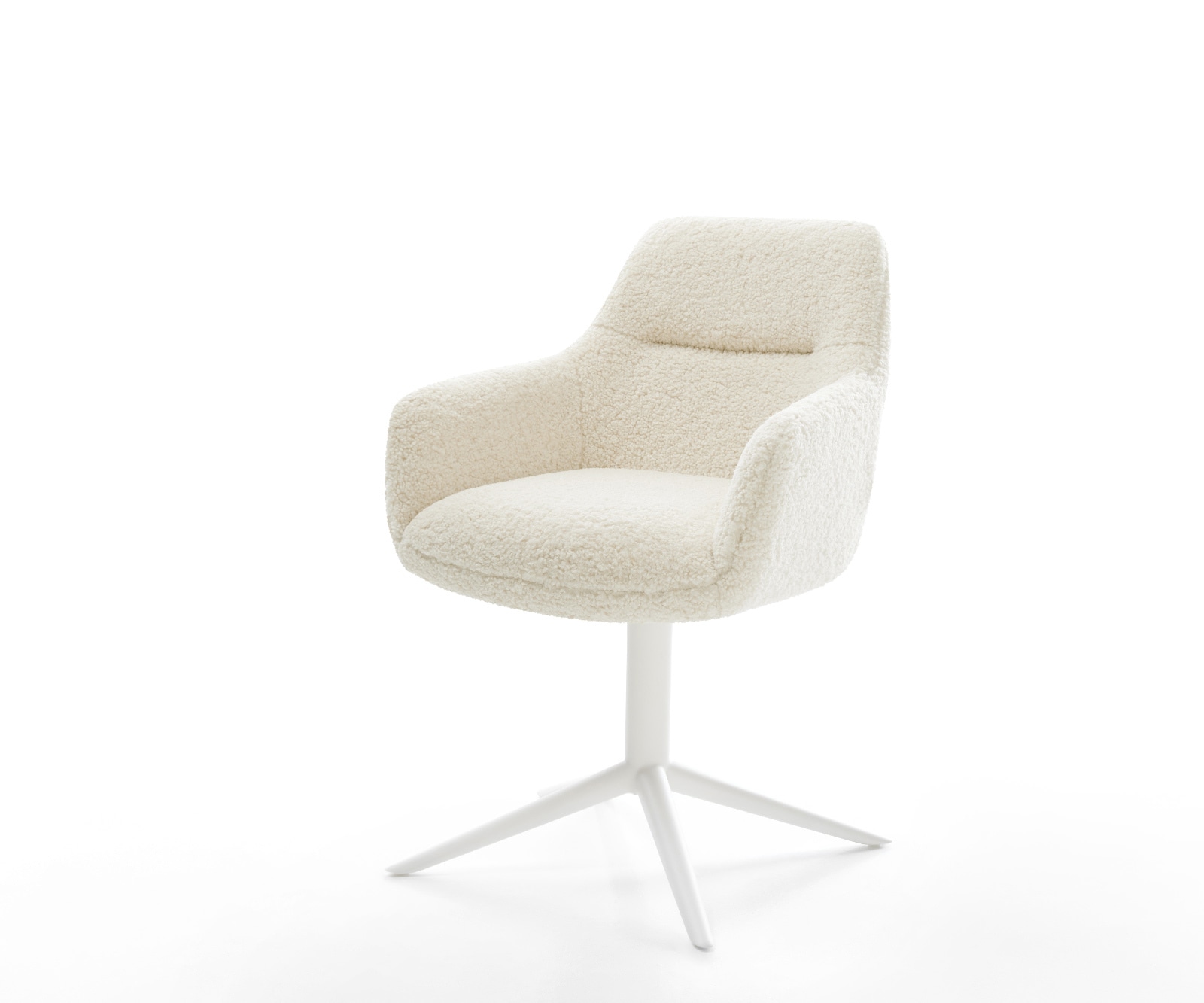 Drehstuhl Pejo-Flex Teddystoff Beige Fußkreuz Weiß 360° drehbar Wippfunktion Taschenfederkern