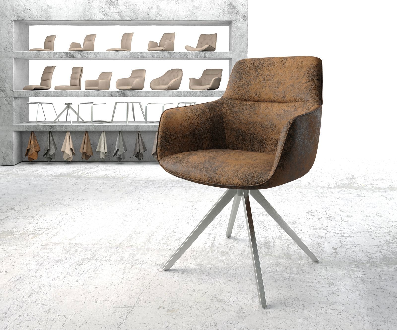 Drehstuhl Pejo-Flex Braun Antik Kreuzgestell kantig Edelstahl 180° drehbar Drehstuhl Pejo-Flex Braun Antik Kreuzgestell kantig Edelstahl 180° drehbar