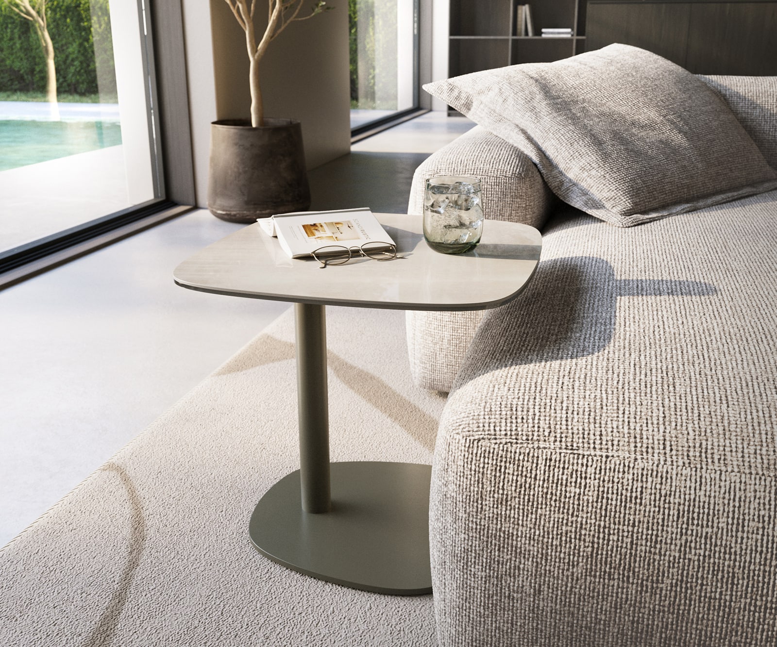 Beistelltisch Edge Boot 50x50 cm Keramik Onyx Champagne Eleny Metall Effektfinish Titan