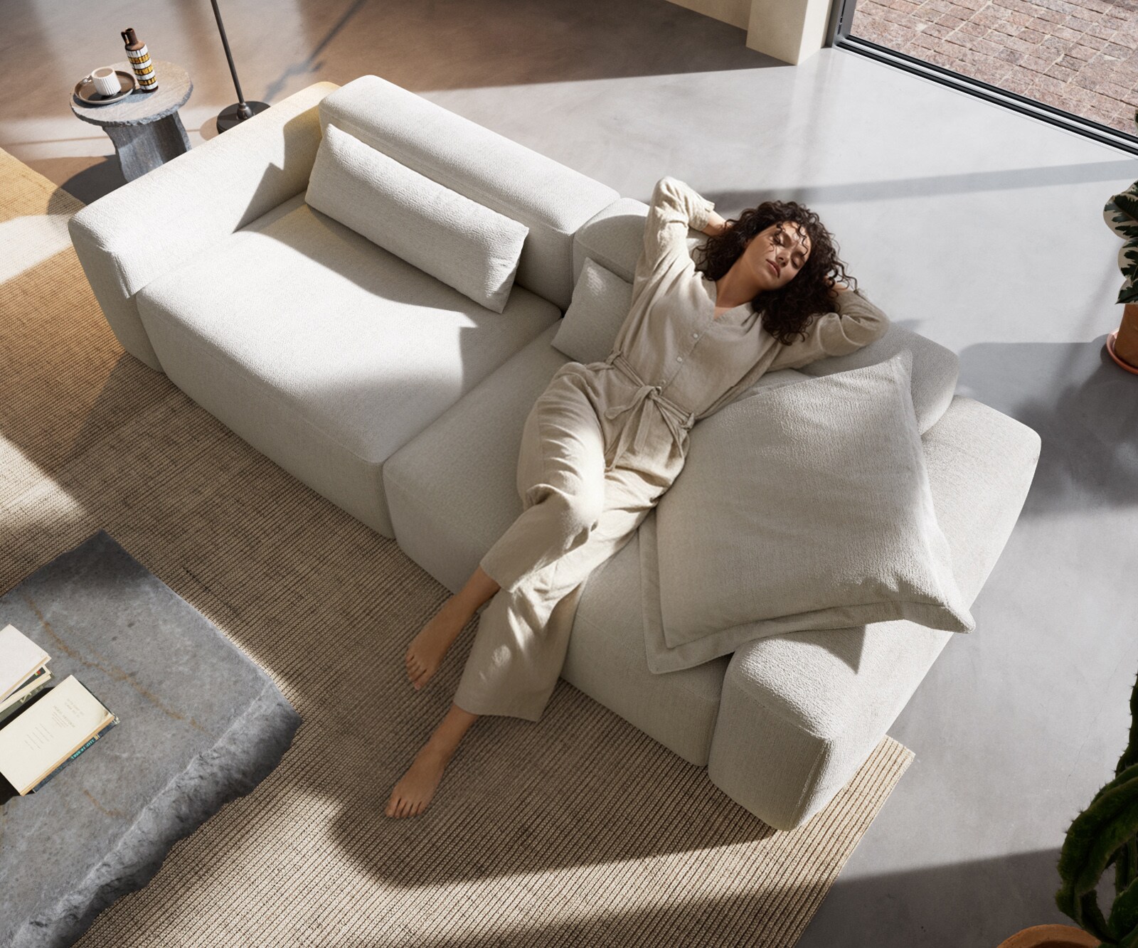 Big-Sofa Freestyle 280x110 cm Bouclé Soft Beige Kappnaht