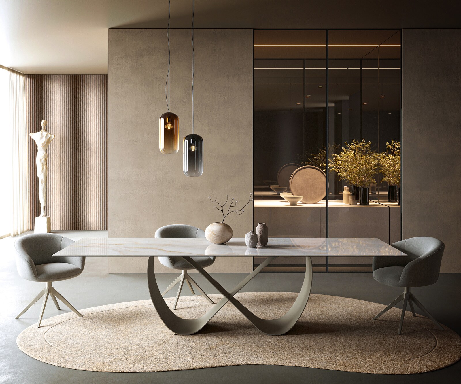 Esstisch Edge 300x100 cm Keramik Onyx Pearl Infinity Metall Effektfinish Titan 2