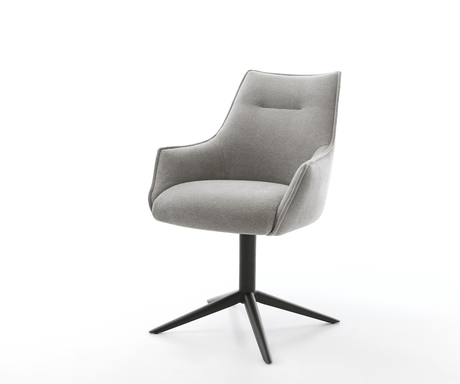 Chaise-pivotante Alja-Flex avec accoudoirs tissu structuré doux gris pied de chaise 4 branches noir pivotement sur 360° fonction bascule resorts ensachés